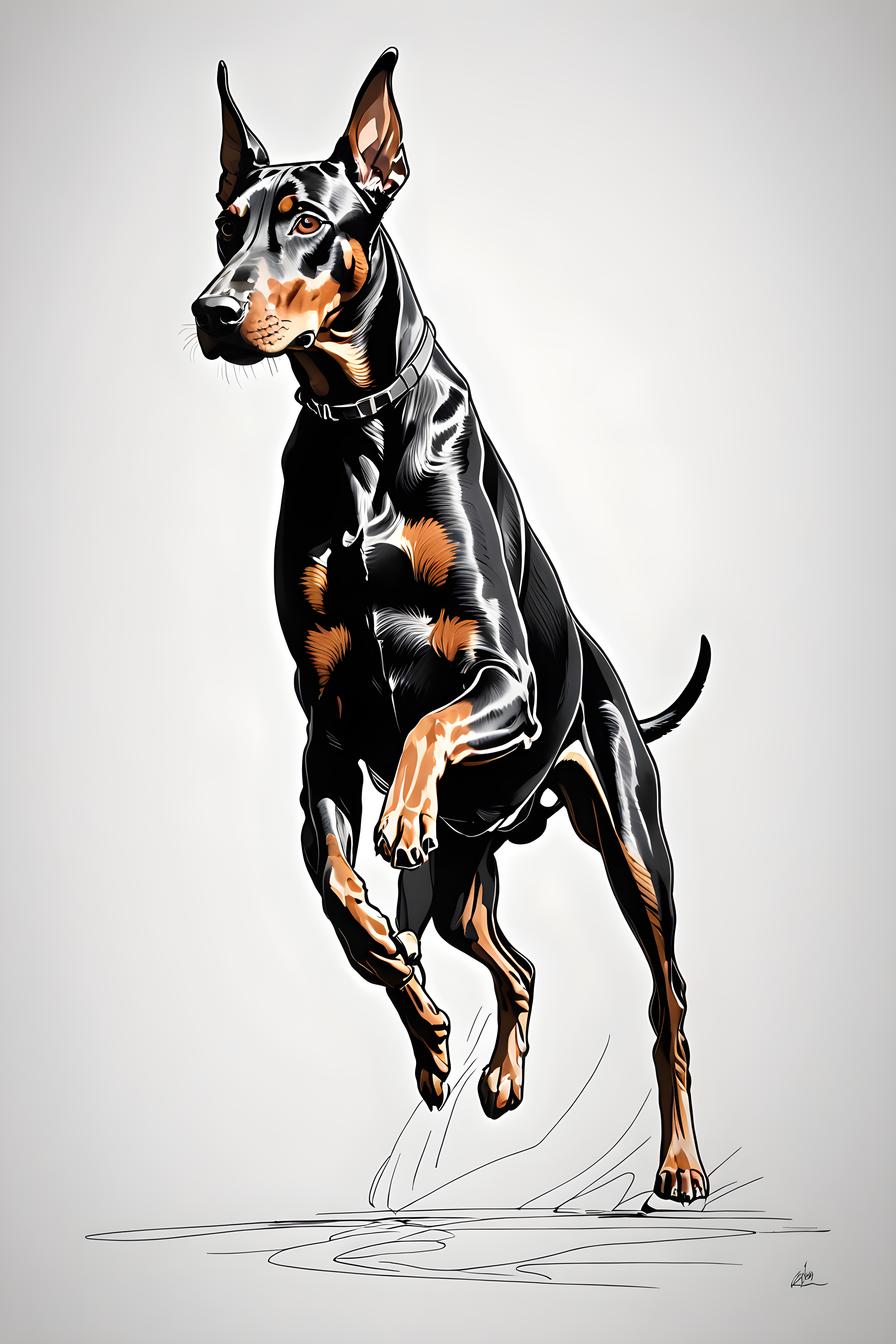 Patrol Doberman — Minimalist Line Art (Cute)