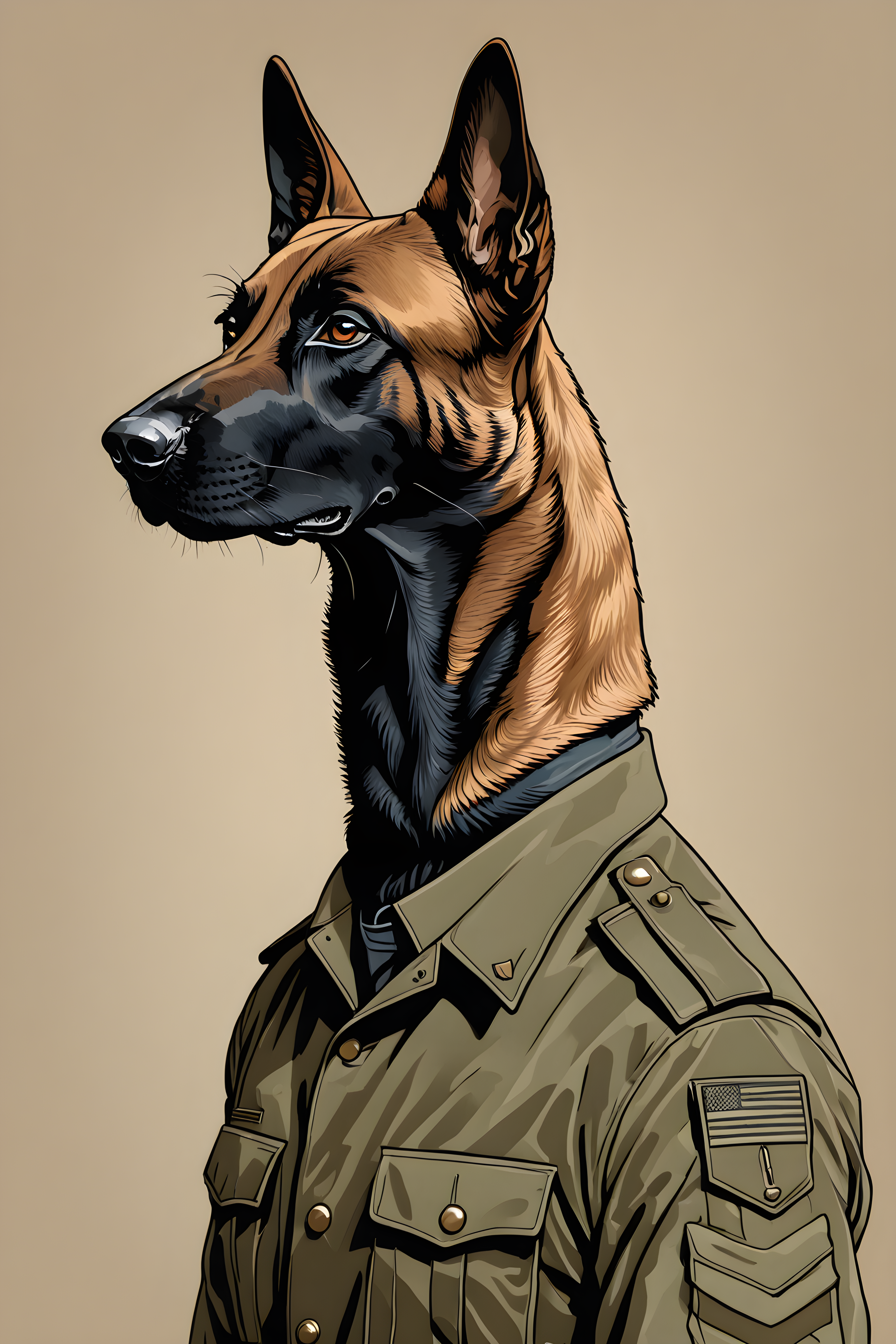 Soldier Malinois — Line Art (Aesthetic)