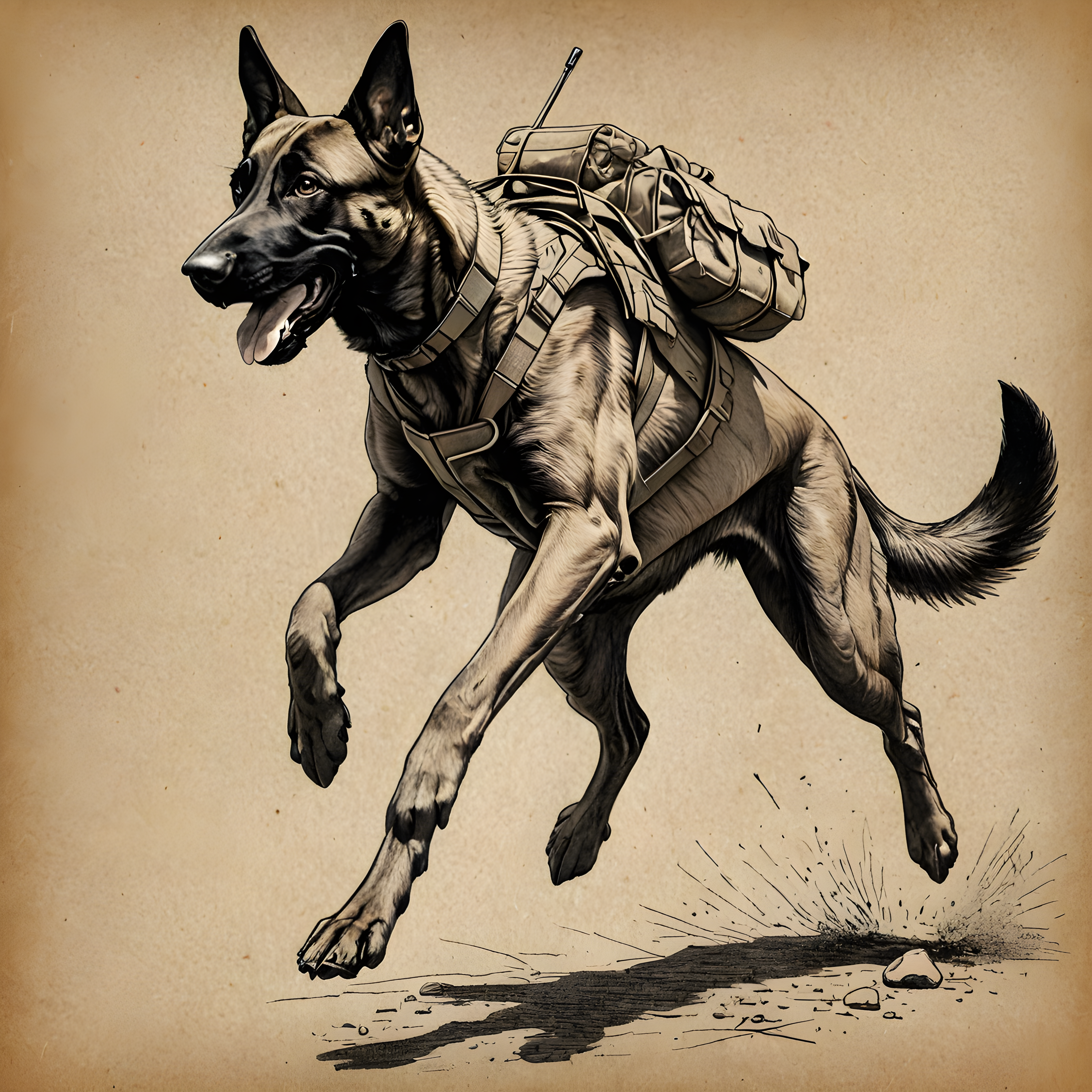 Soldier Malinois — Pencil Sketch (Aesthetic)