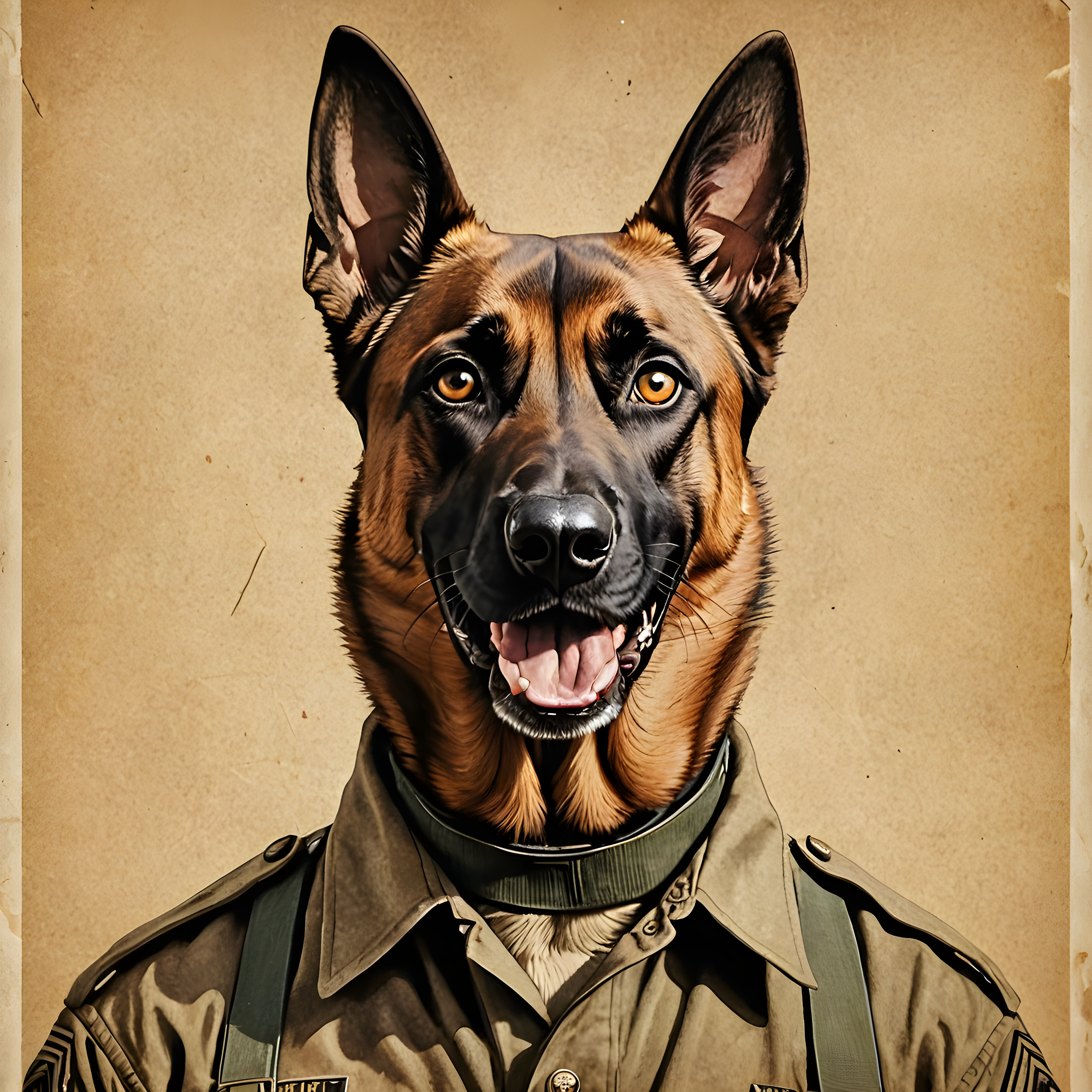Soldier Malinois — Vintage Poster (Happy)