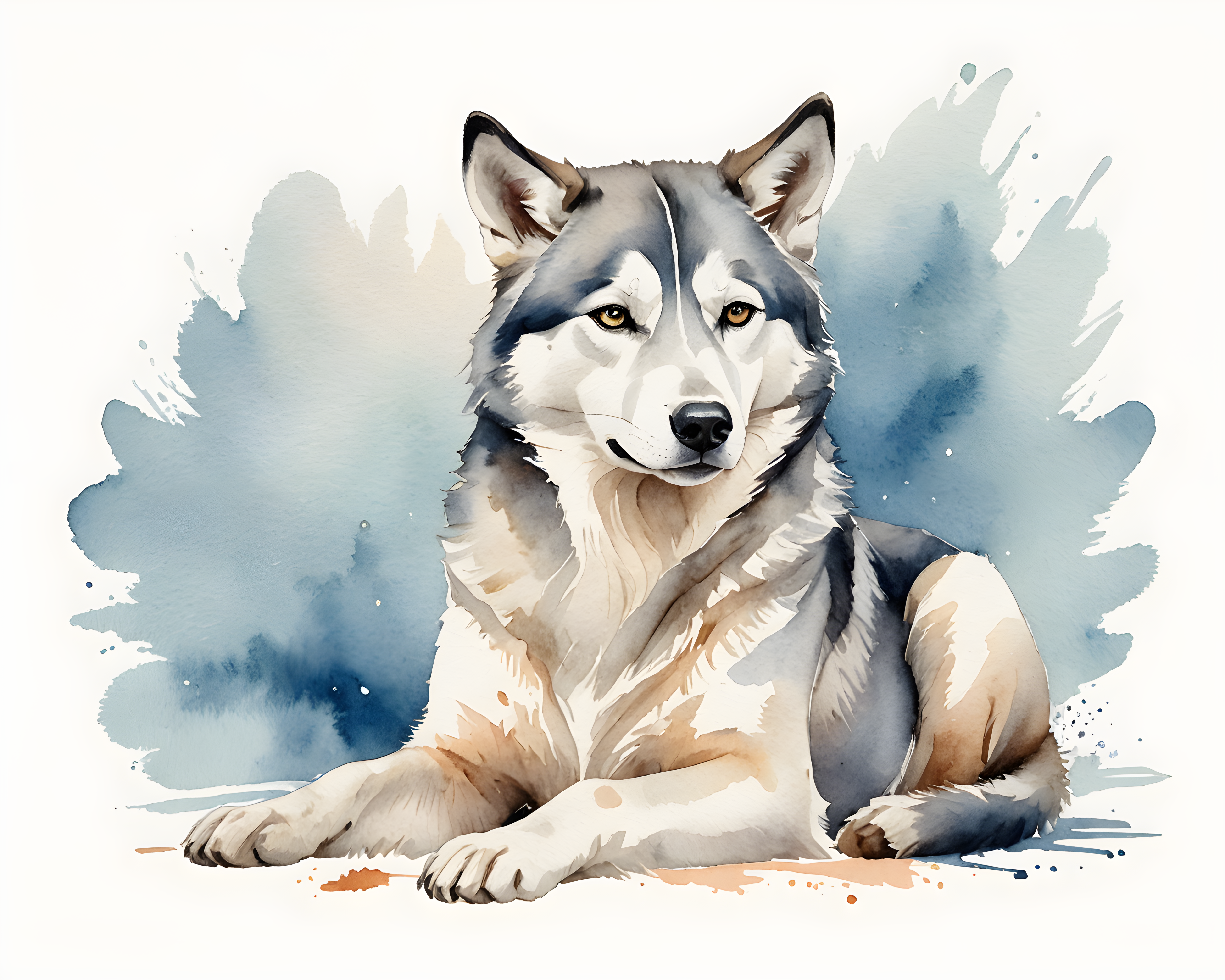 Editorial Husky — Watercolor (Sleepy)