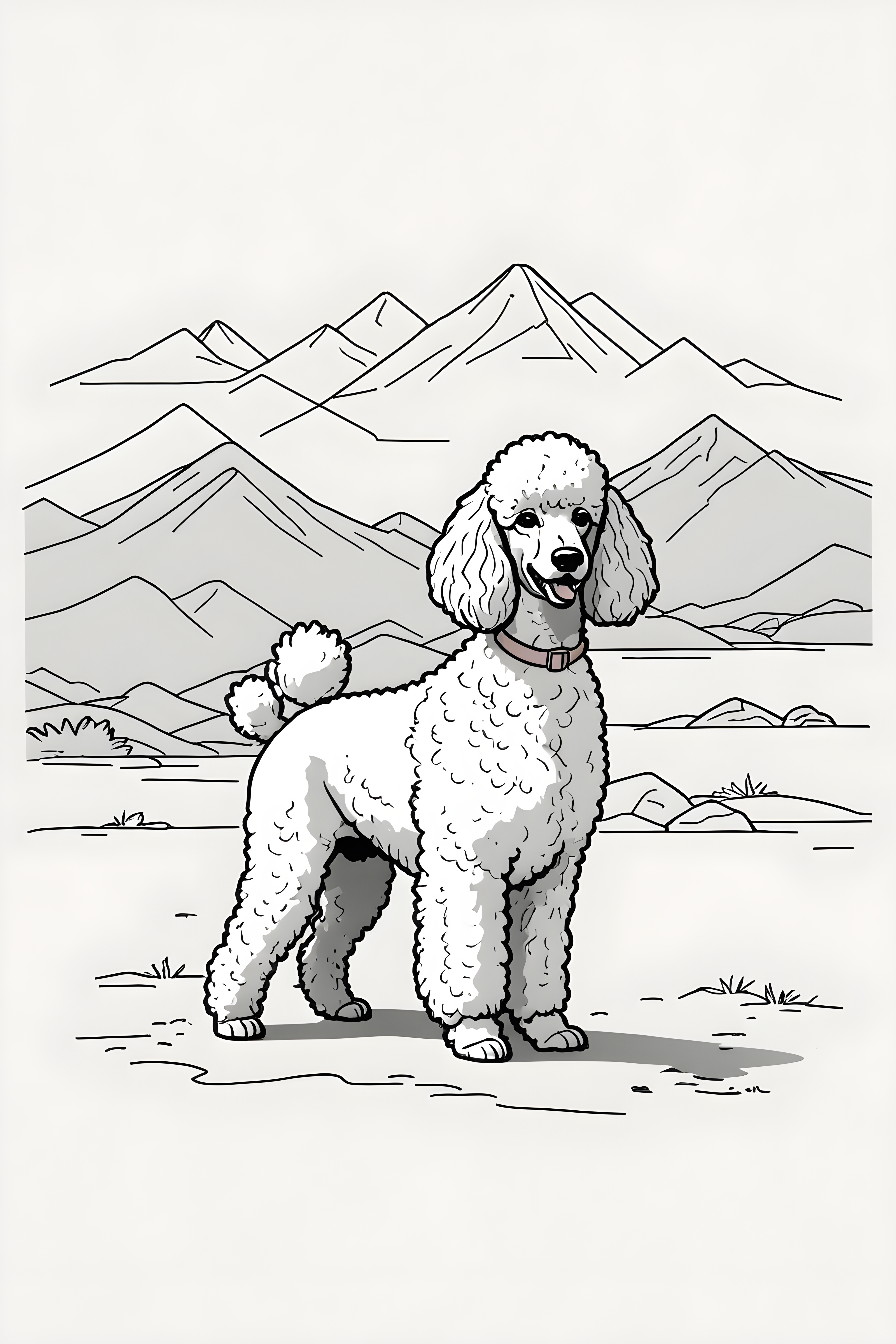 Flat Color Poodle — Minimalist Line Art (Playful)