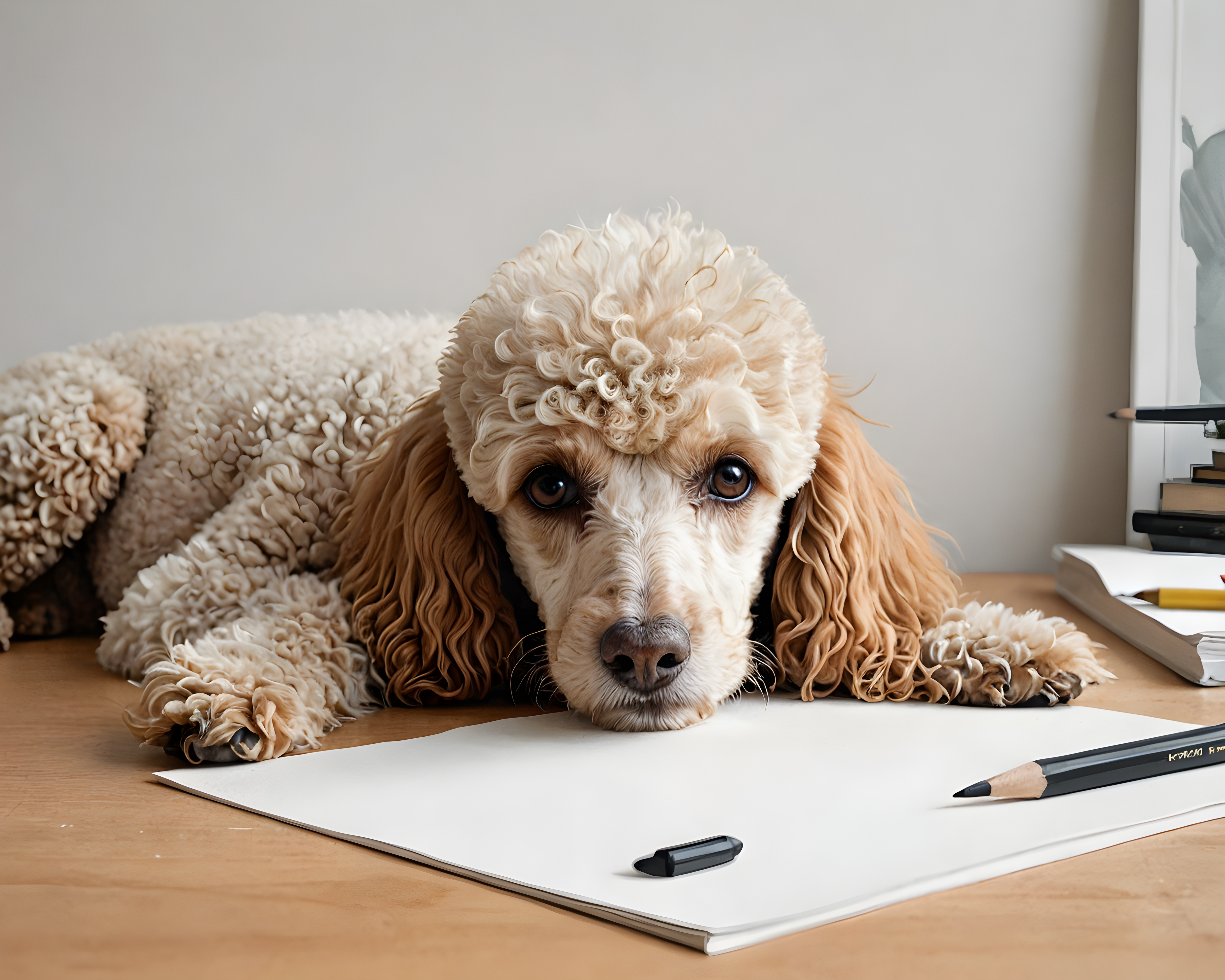 Flat Color Poodle — Pencil Sketch (Aesthetic)