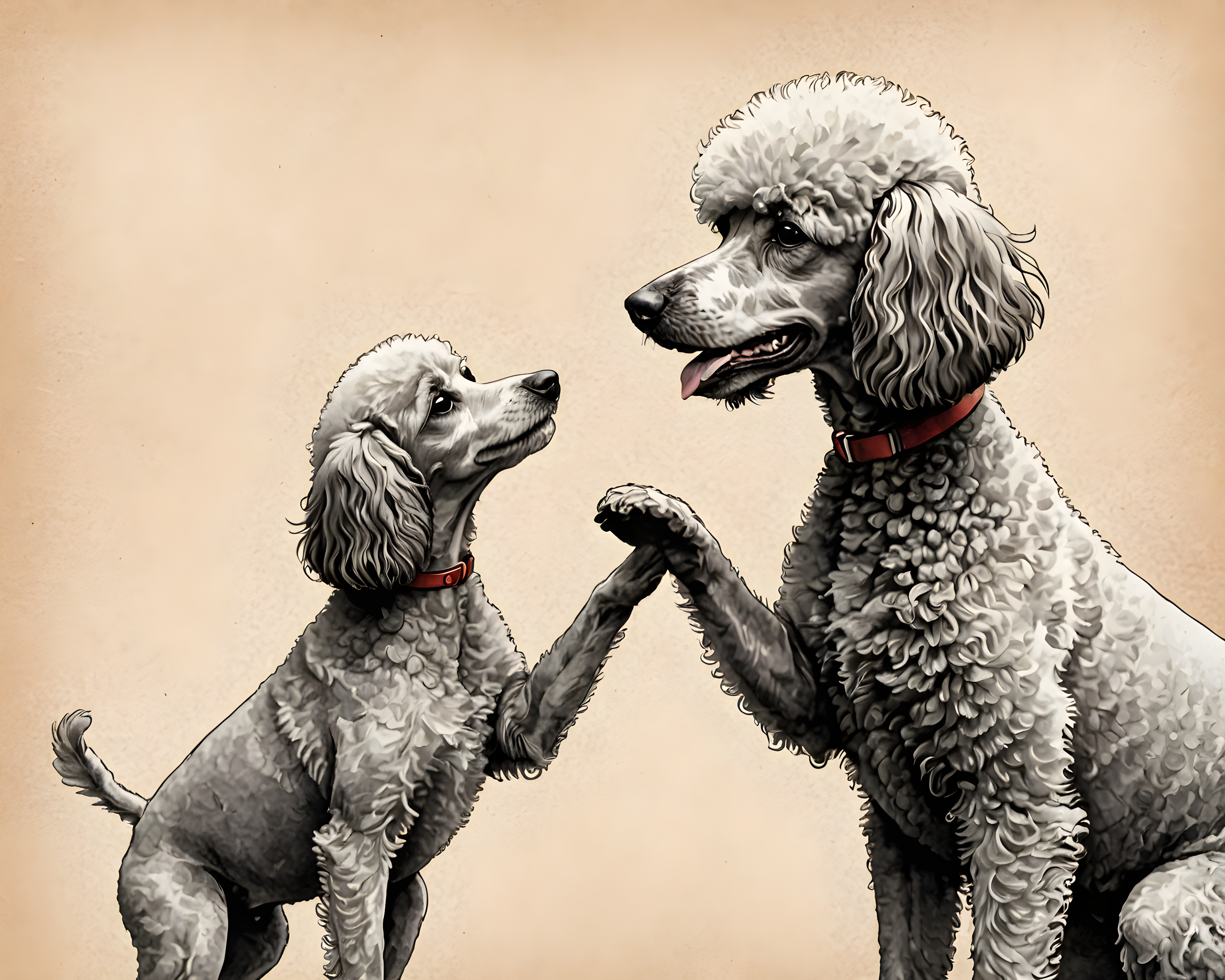 Flat Color Poodle — Pencil Sketch (Happy)