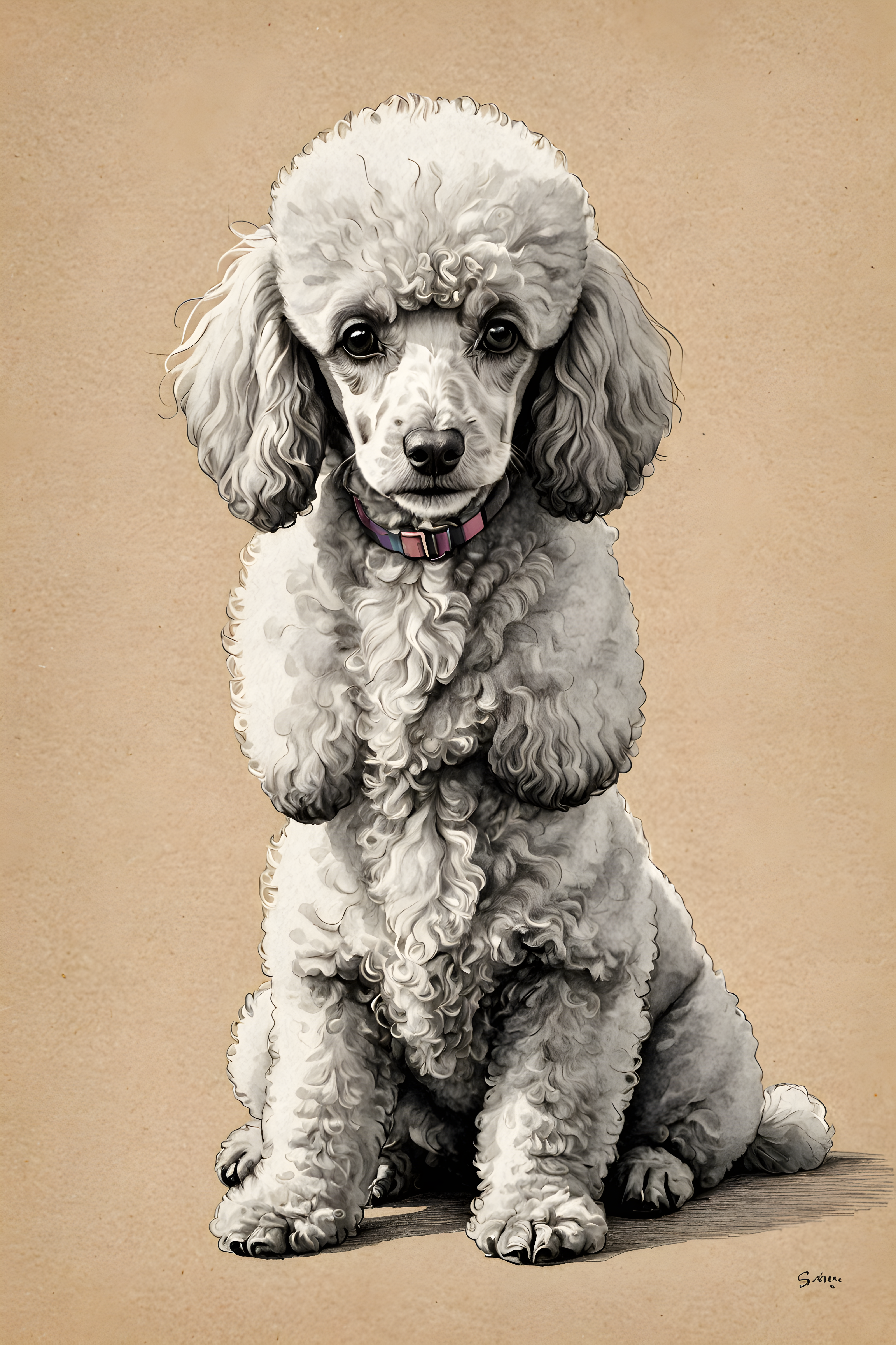 Flat Color Poodle — Pencil Sketch (Sleepy)