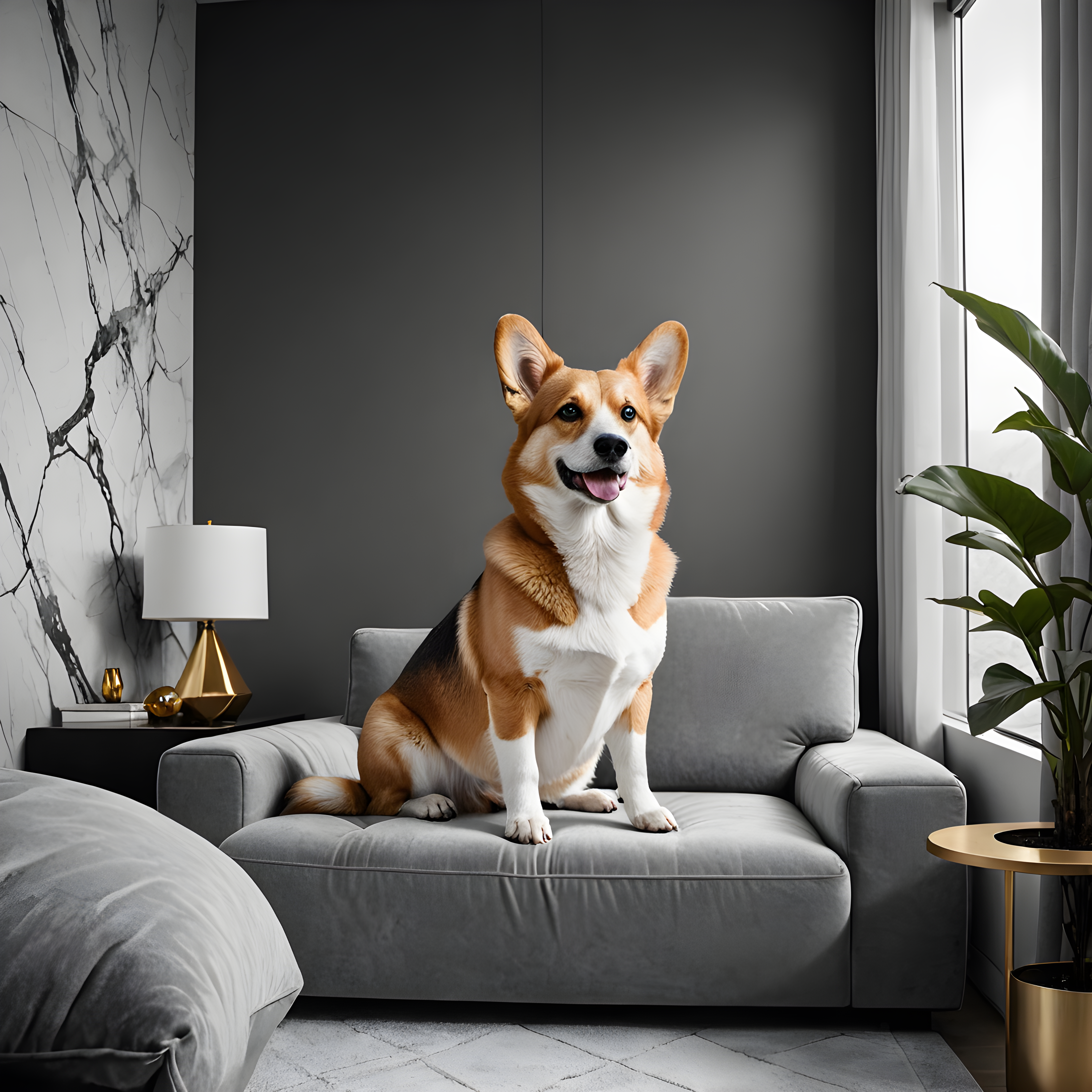 Geometric Corgi — Black & White (Luxury)