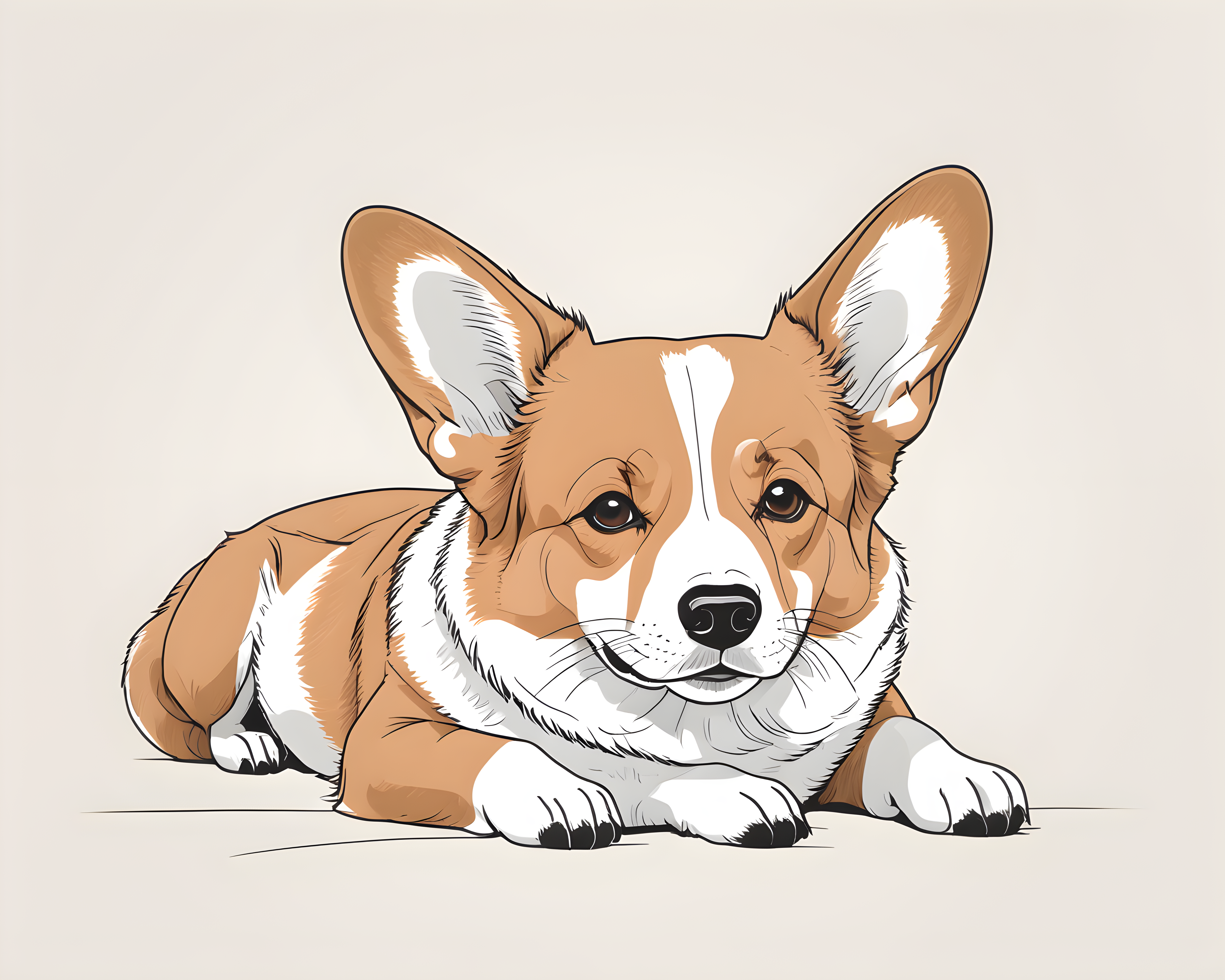 Geometric Corgi — Line Art (Emotional)