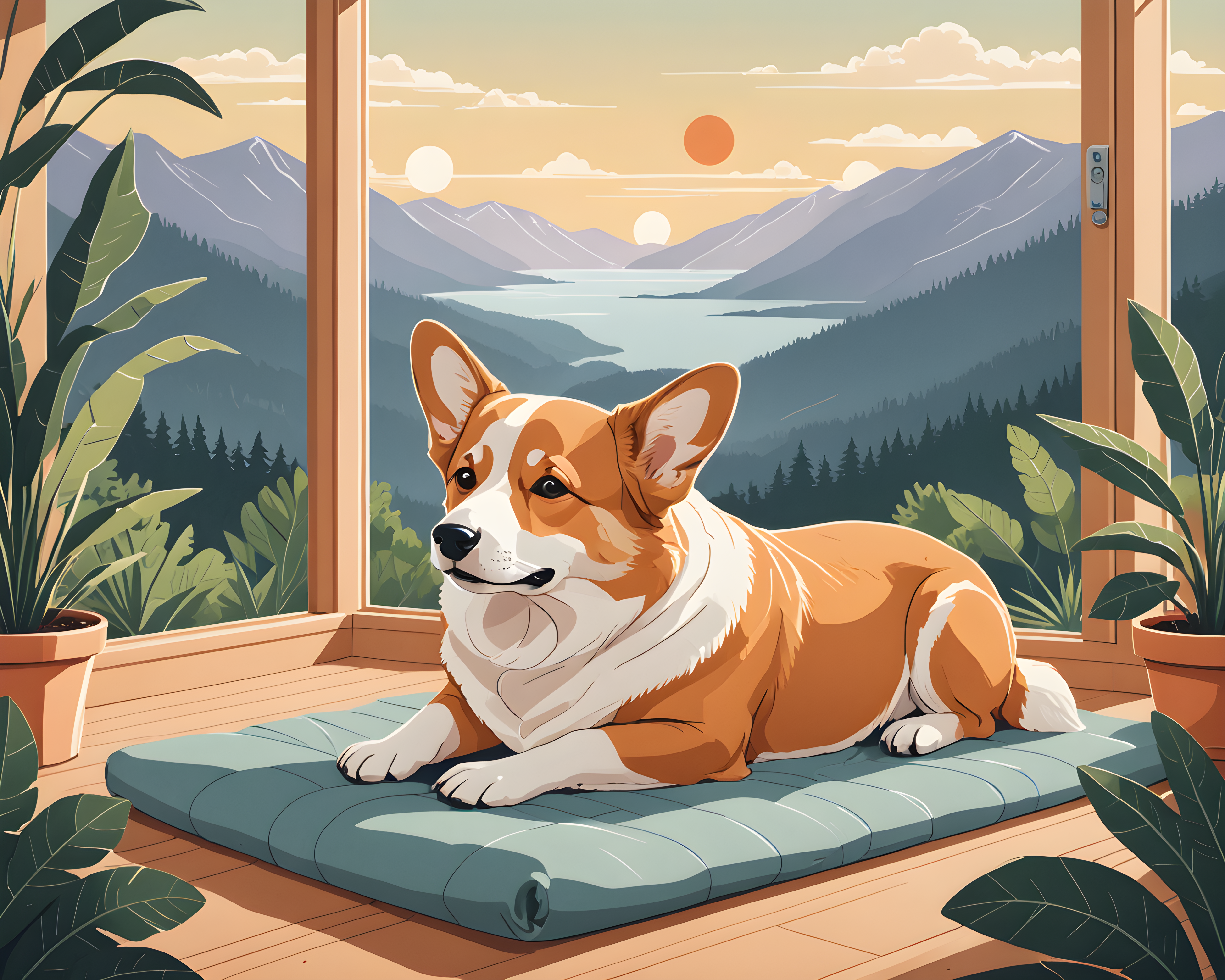 Geometric Corgi — Retro (Sleepy)