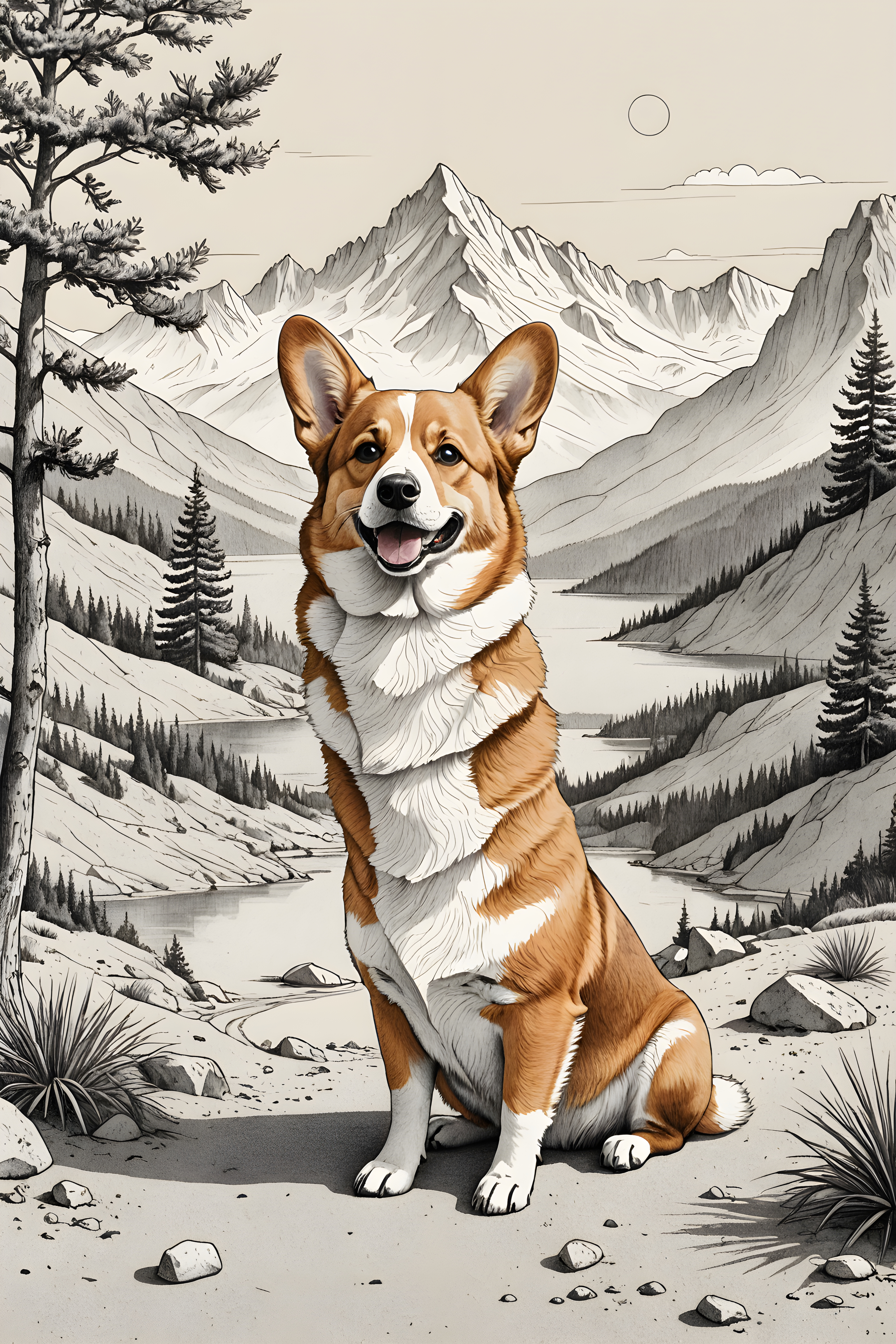 Geometric Corgi — Pencil Sketch (Funny)