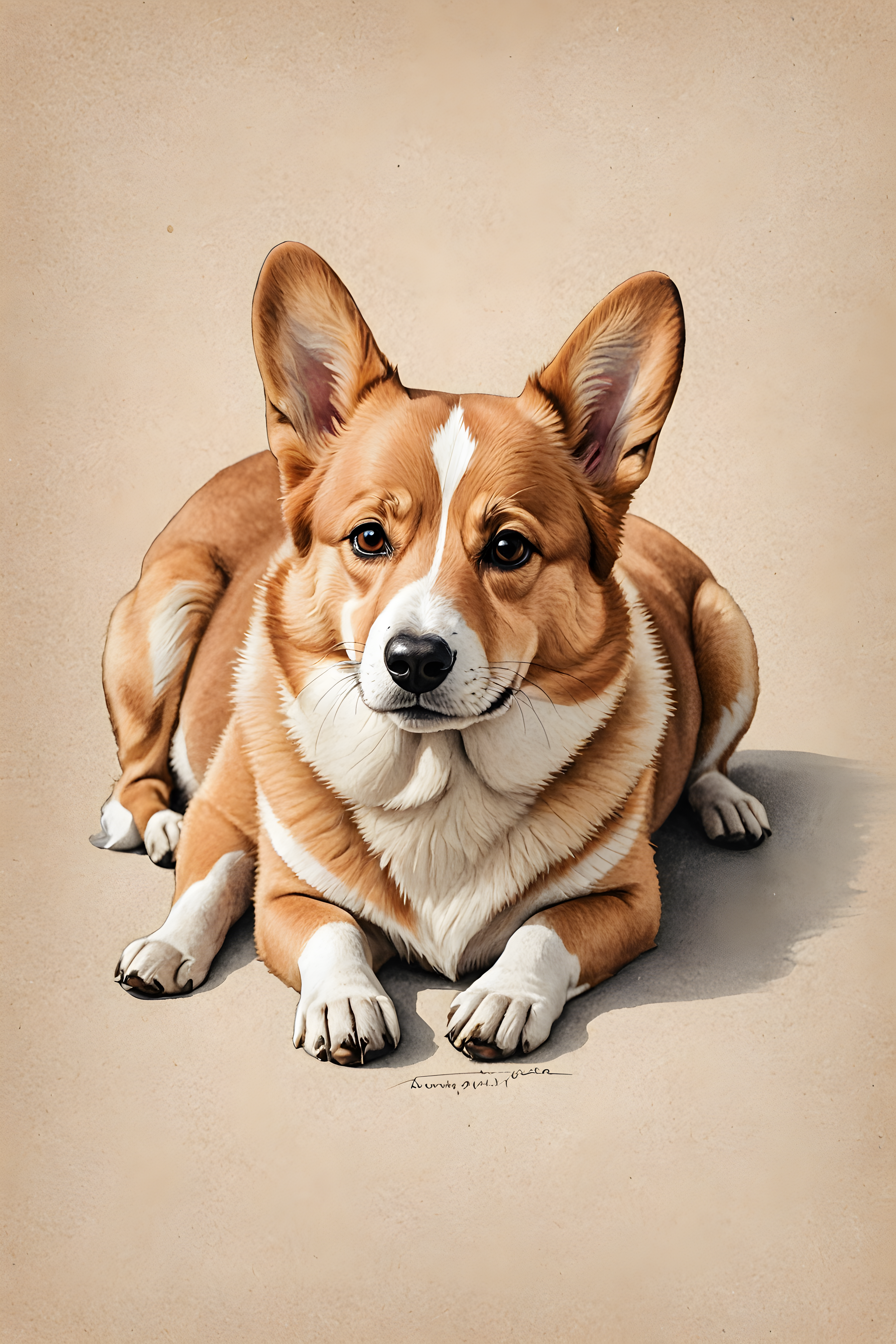 Geometric Corgi — Pencil Sketch (Romantic)