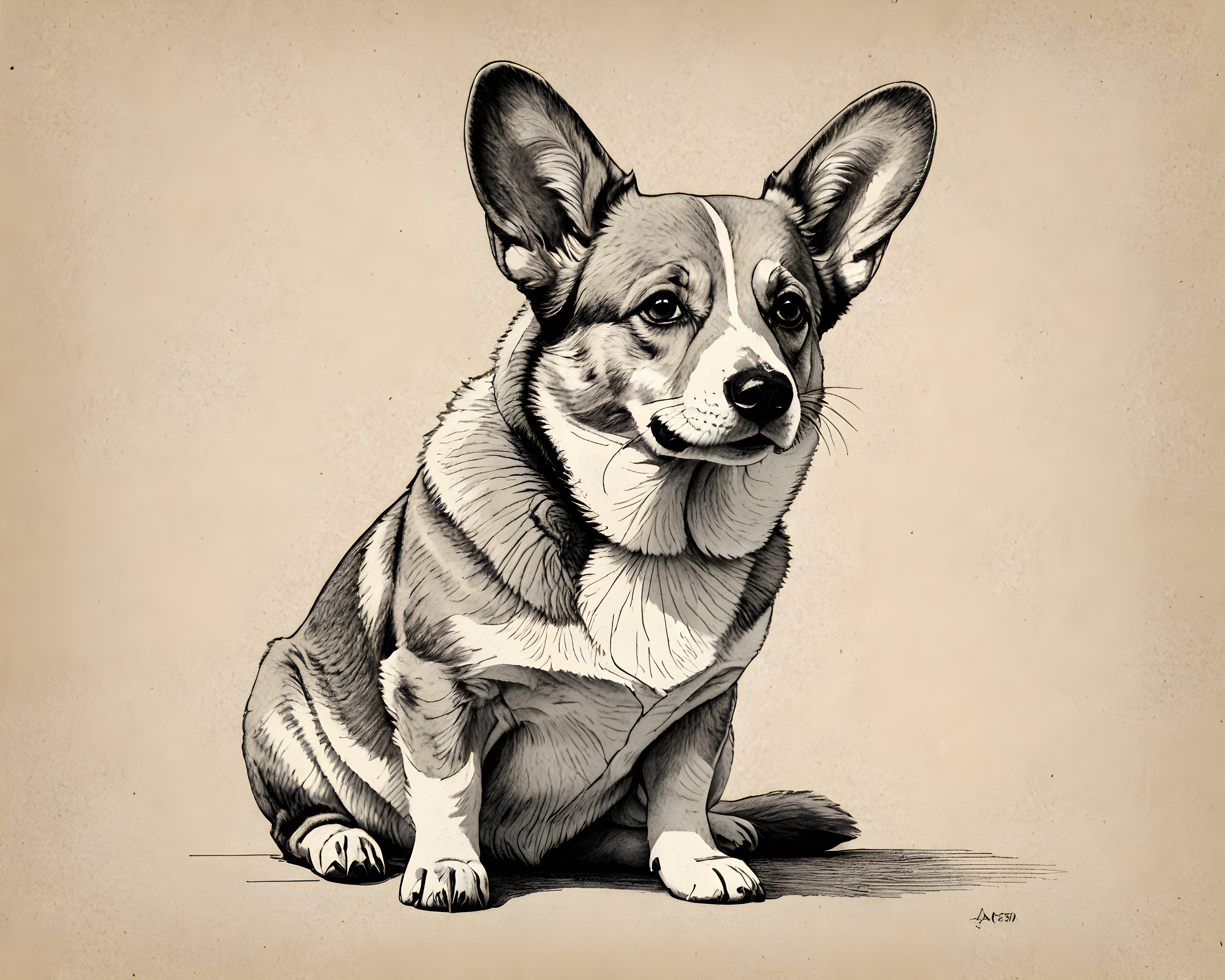 Geometric Corgi — Pencil Sketch (Savage)