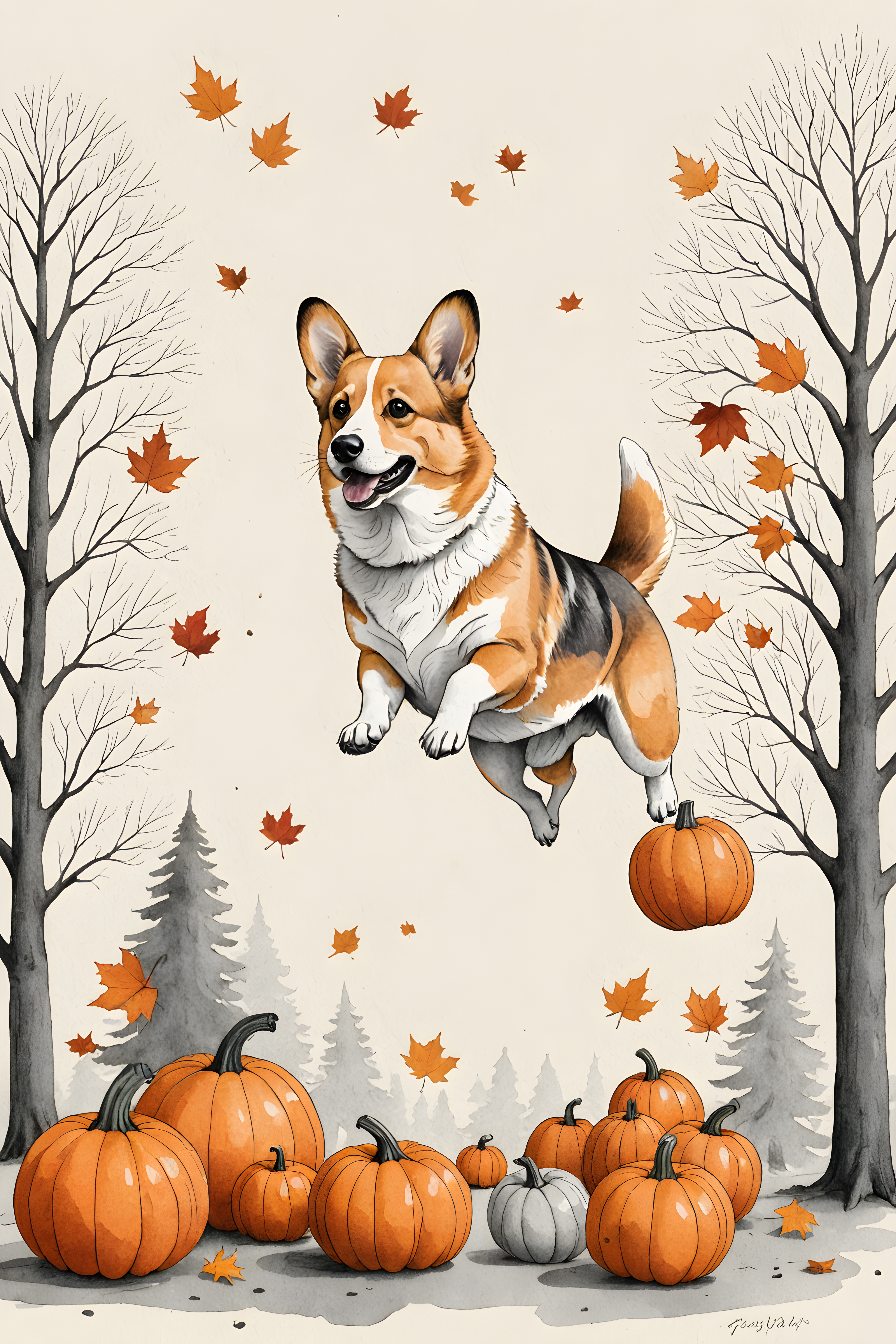Geometric Corgi — Pencil Sketch (Seasonal)