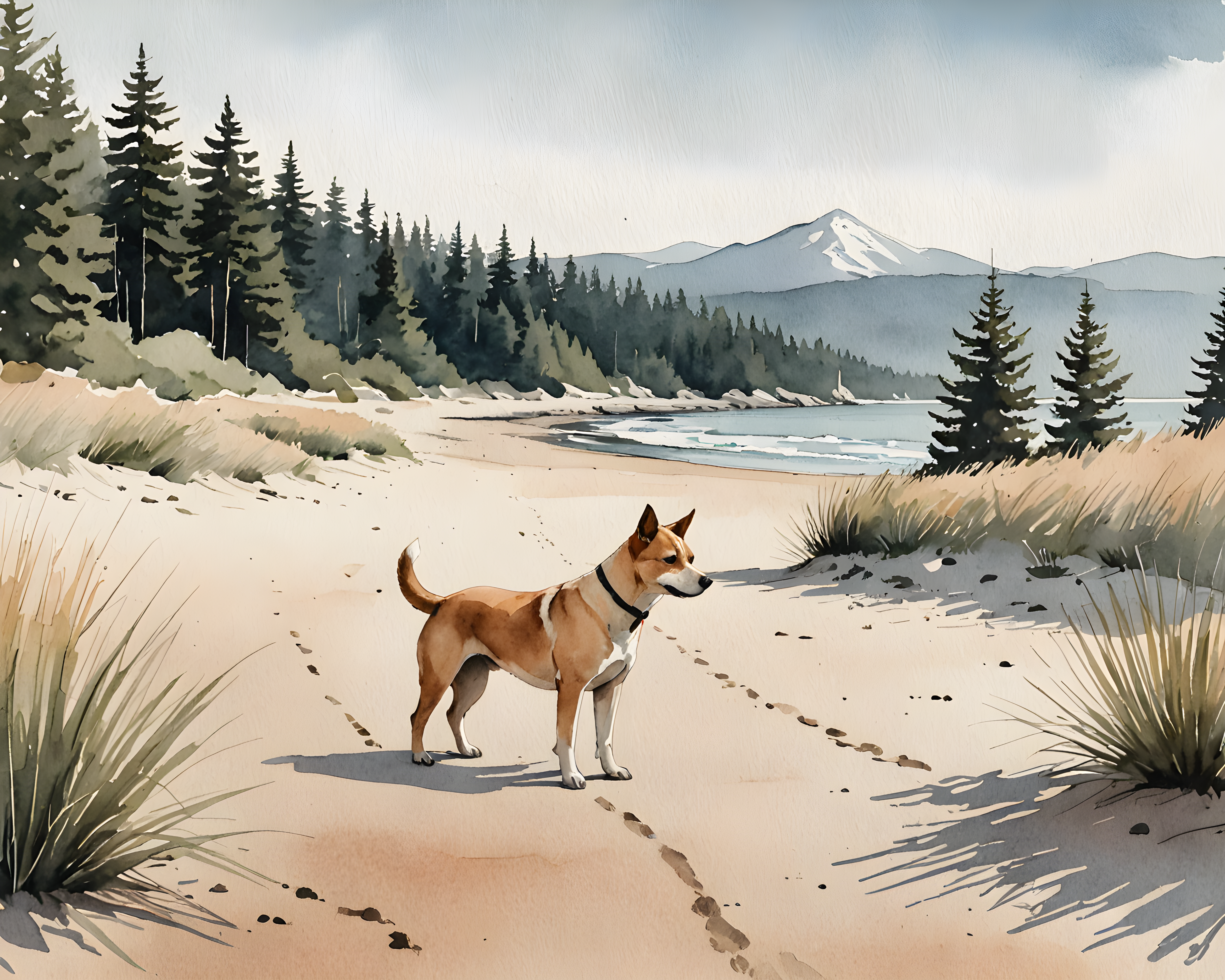 Line Art Dog — Watercolor (Aesthetic)