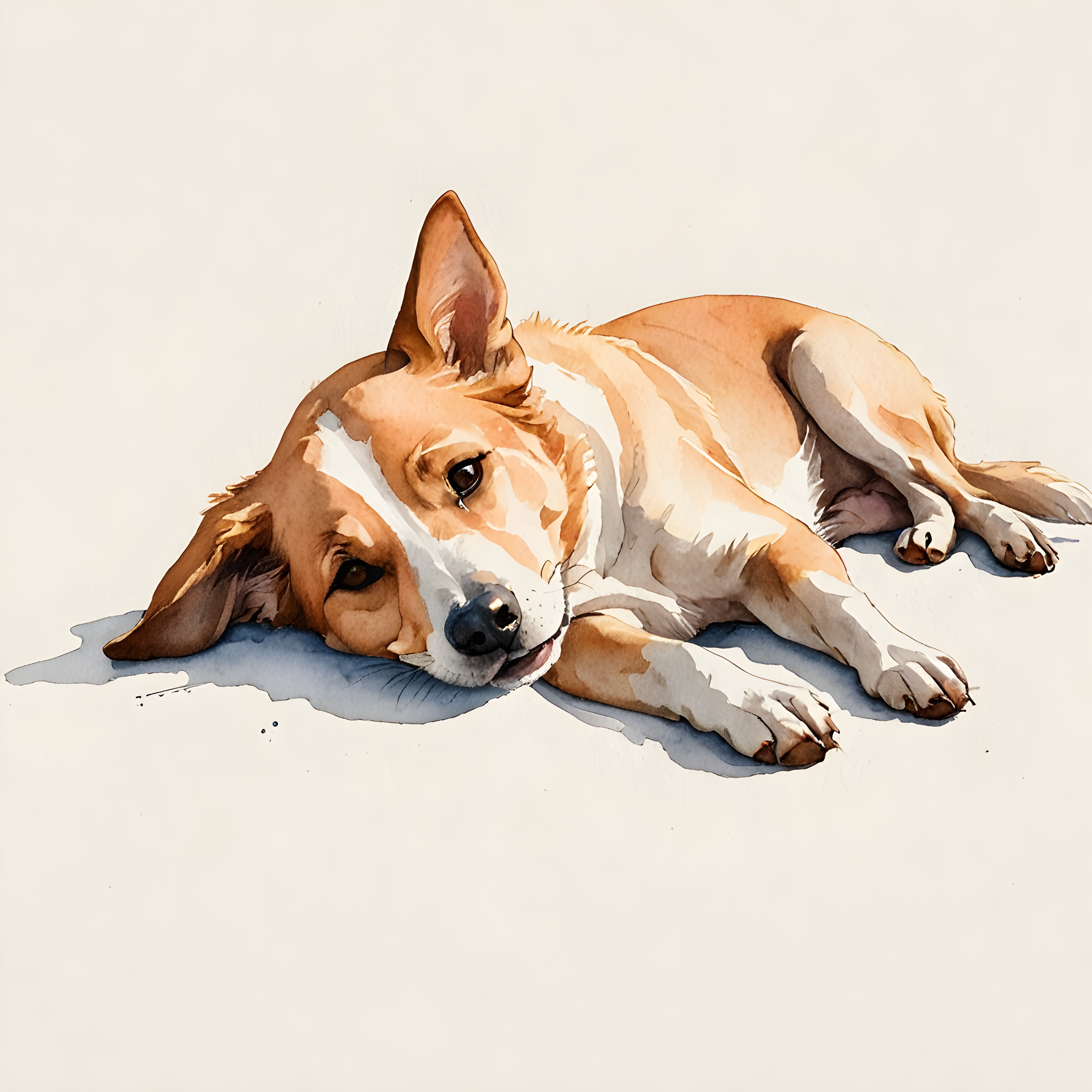 Line Art Dog — Watercolor (Happy)