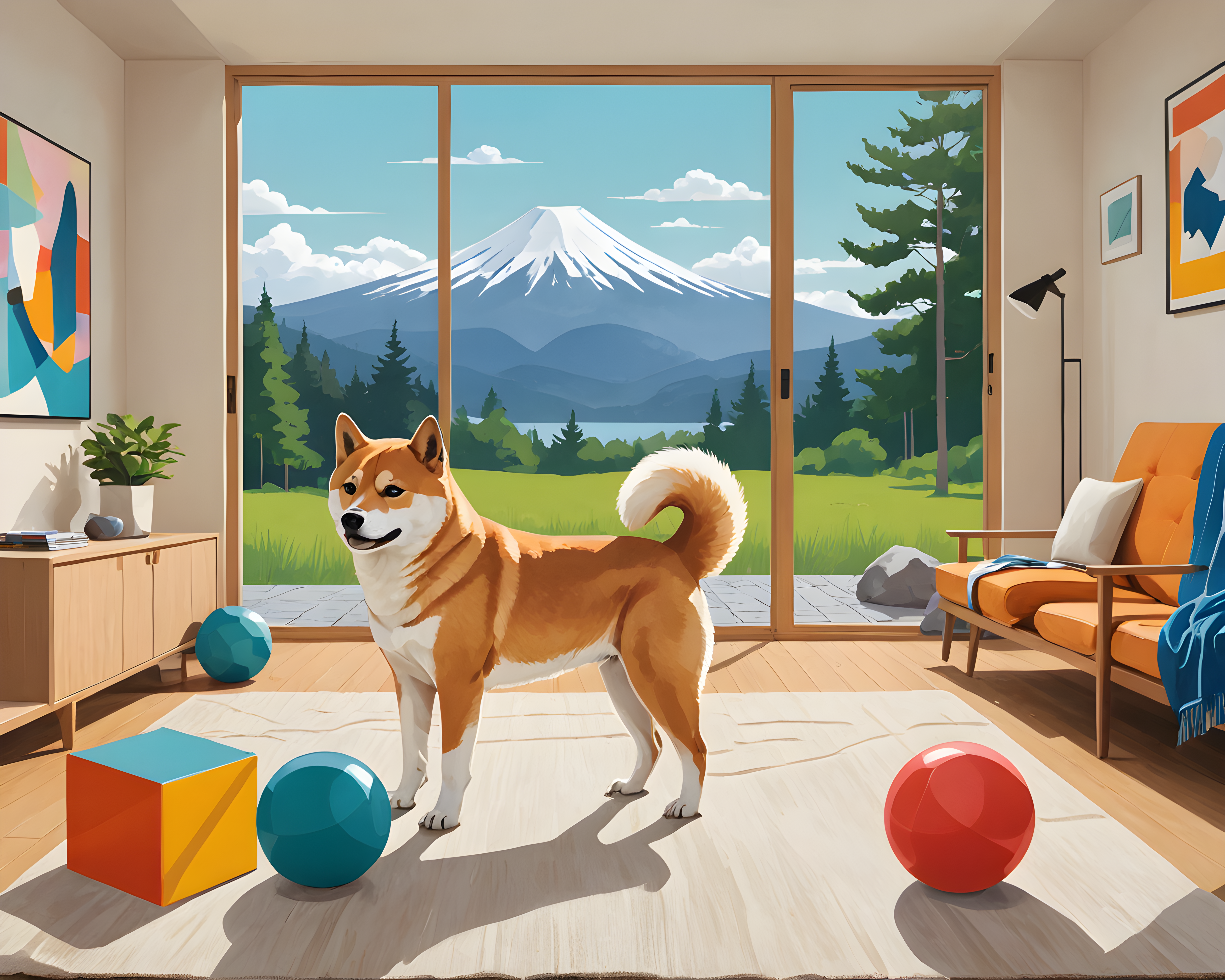 Minimalist Shiba — Abstract (Playful)