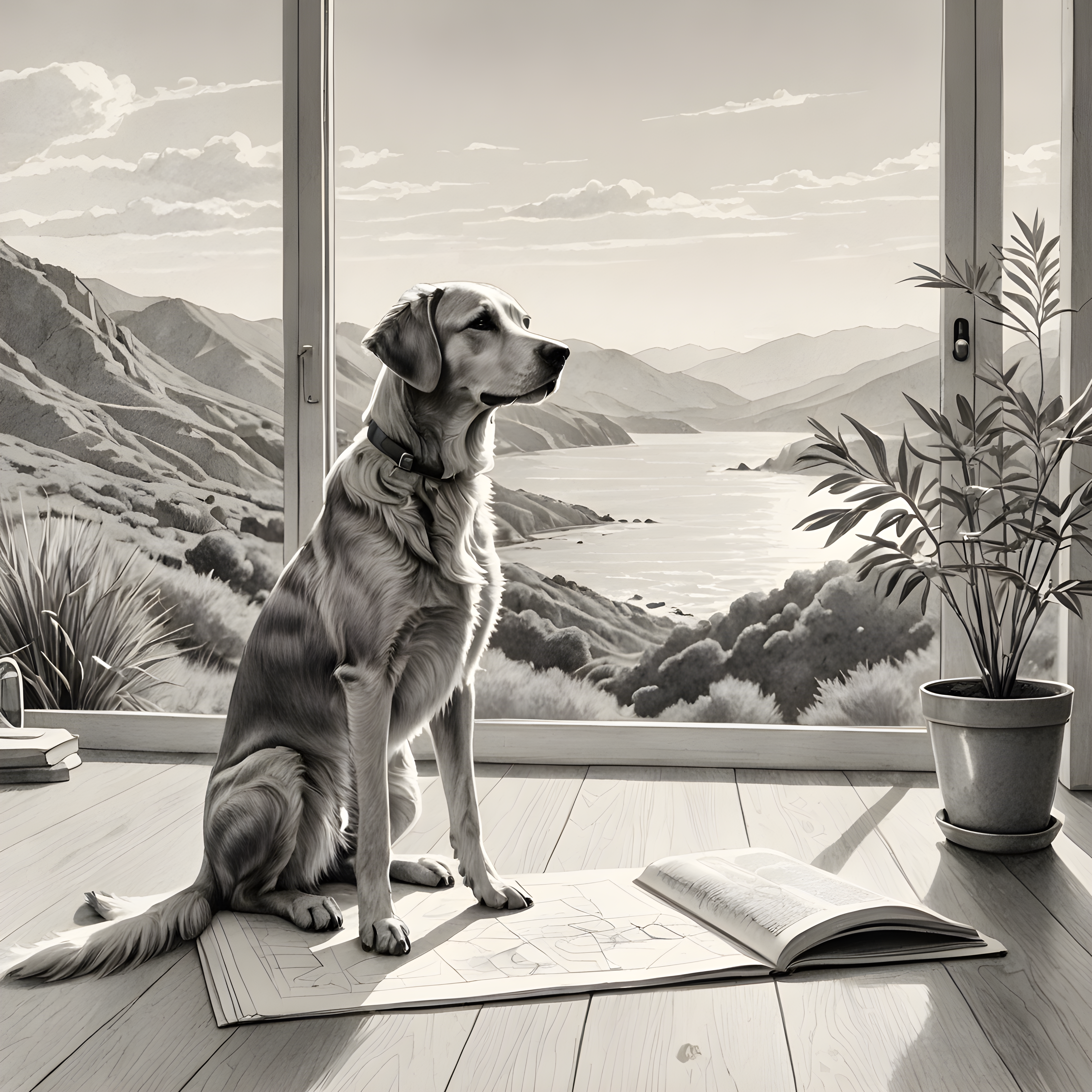 Modern Art Retriever — Pencil Sketch (Romantic)
