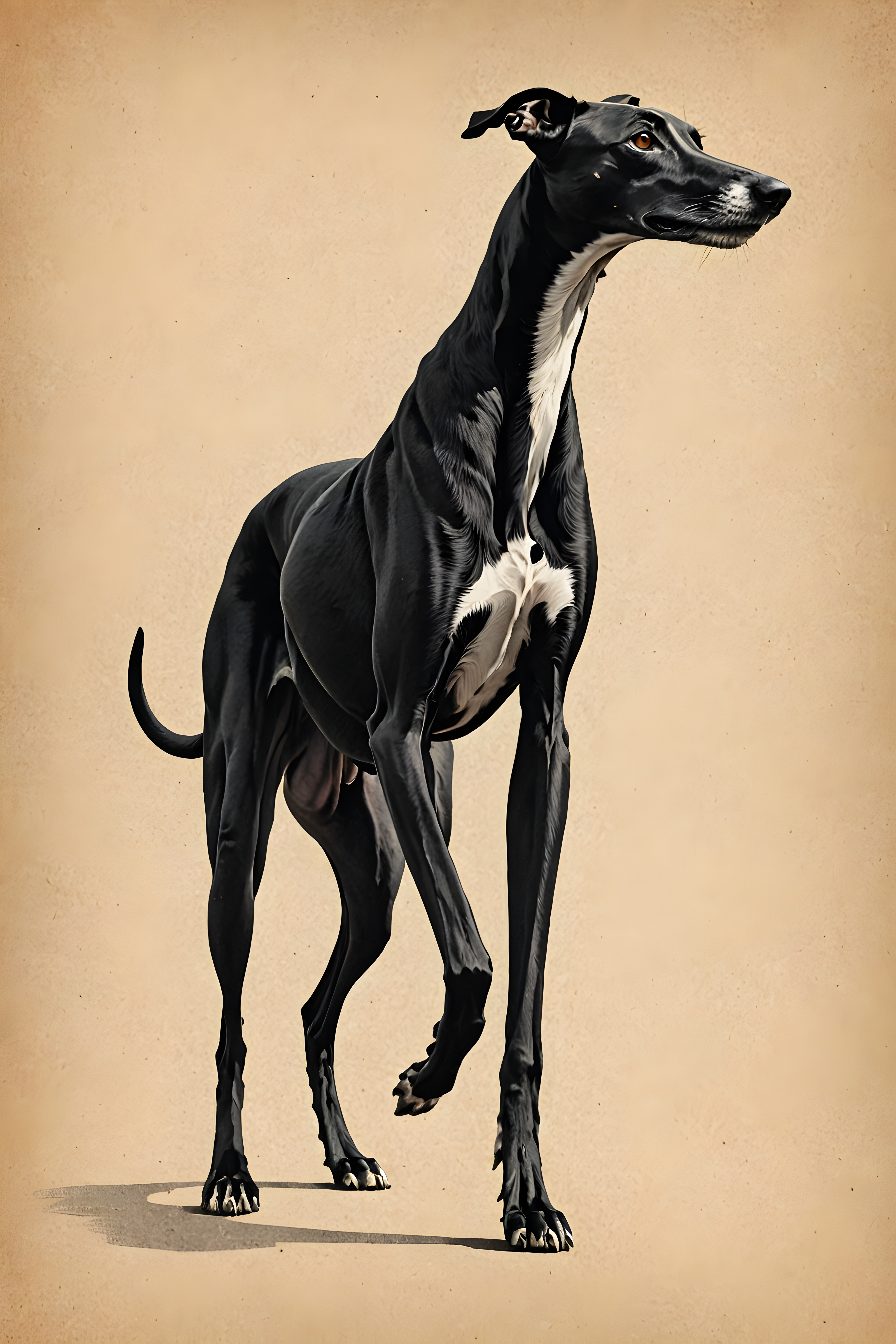 Silhouette Greyhound — Vintage Poster (Energetic)