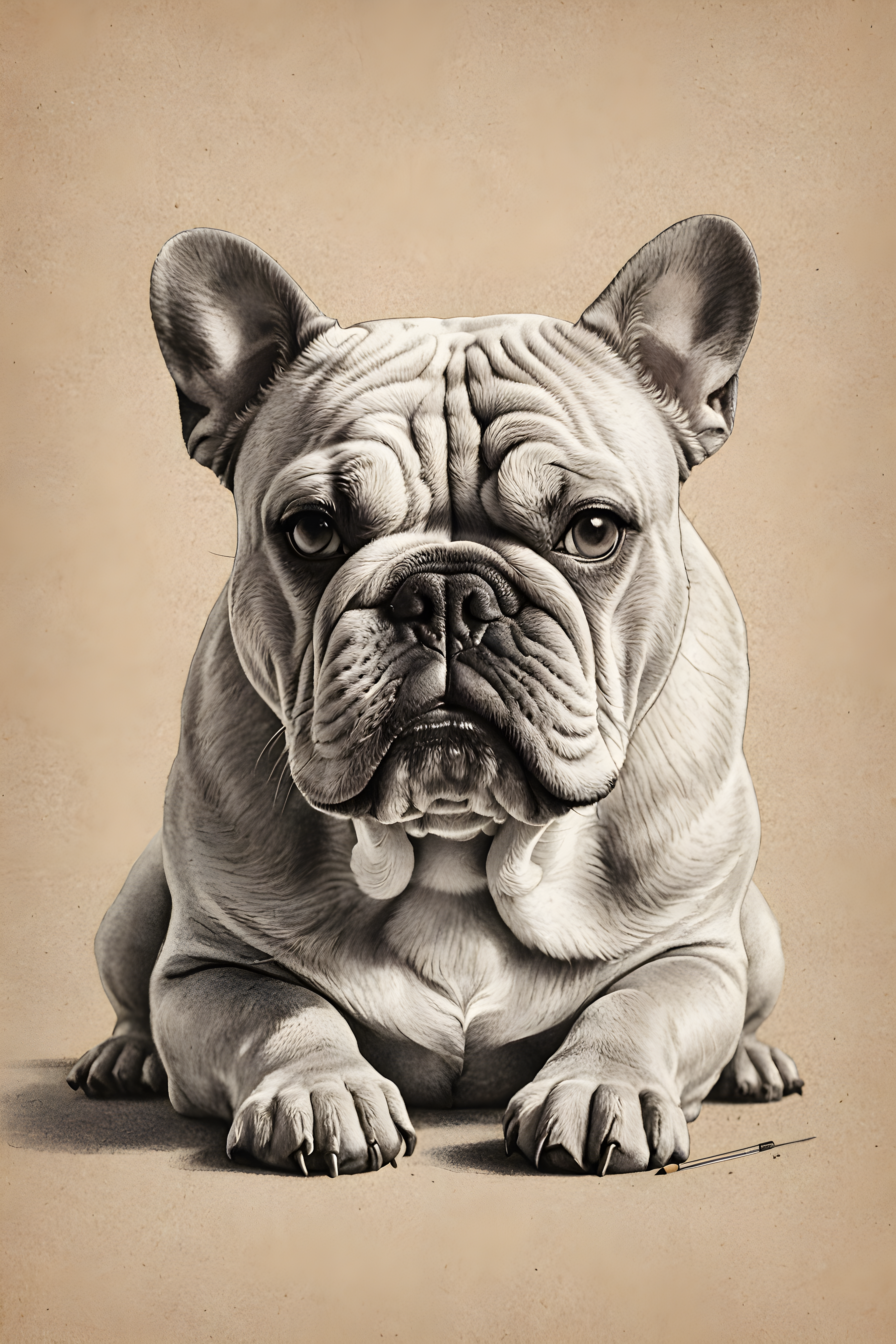 Simple Shape Bulldog — Pencil Sketch (Sleepy)