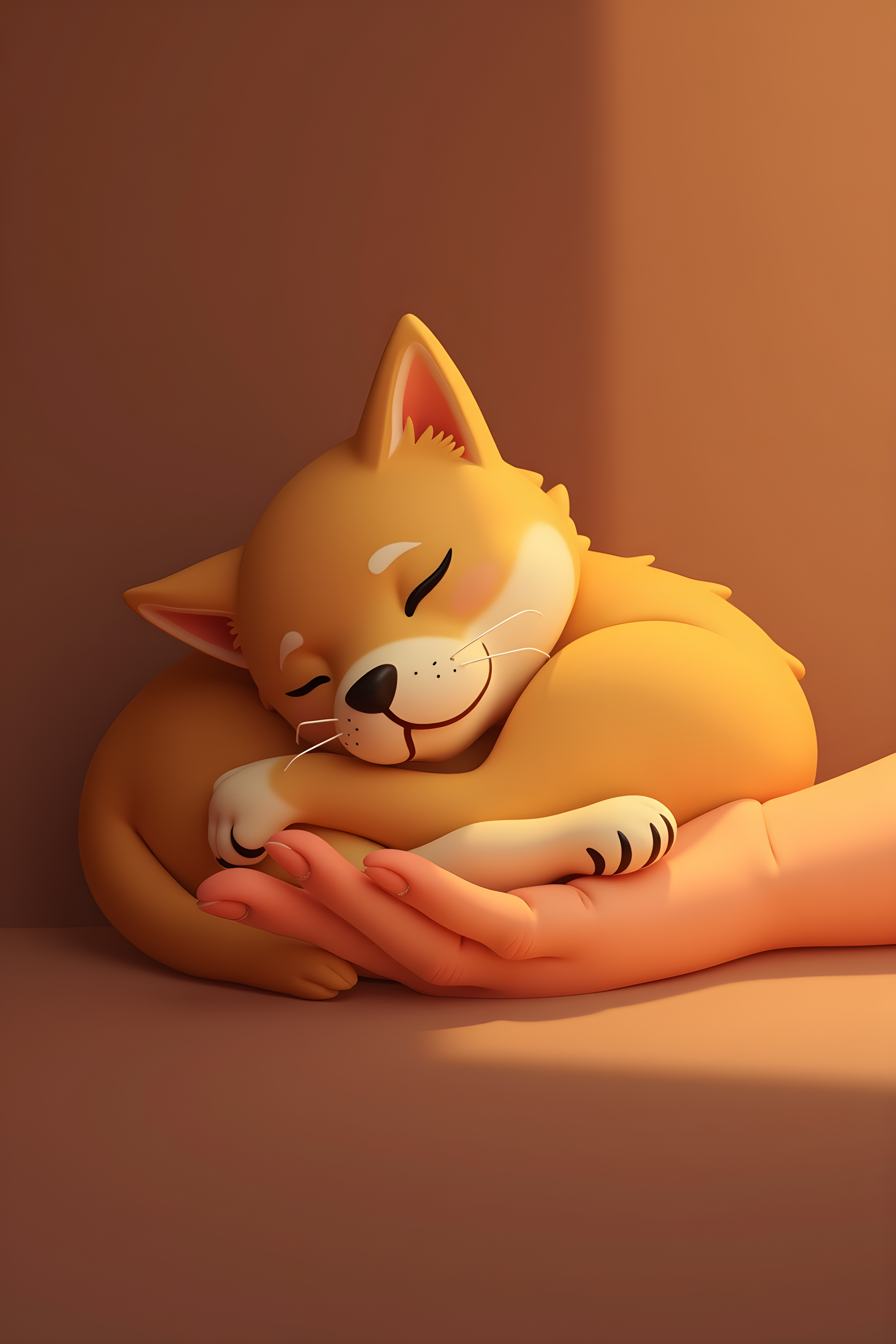 Single Line Cat — 3D Render (Sleepy)