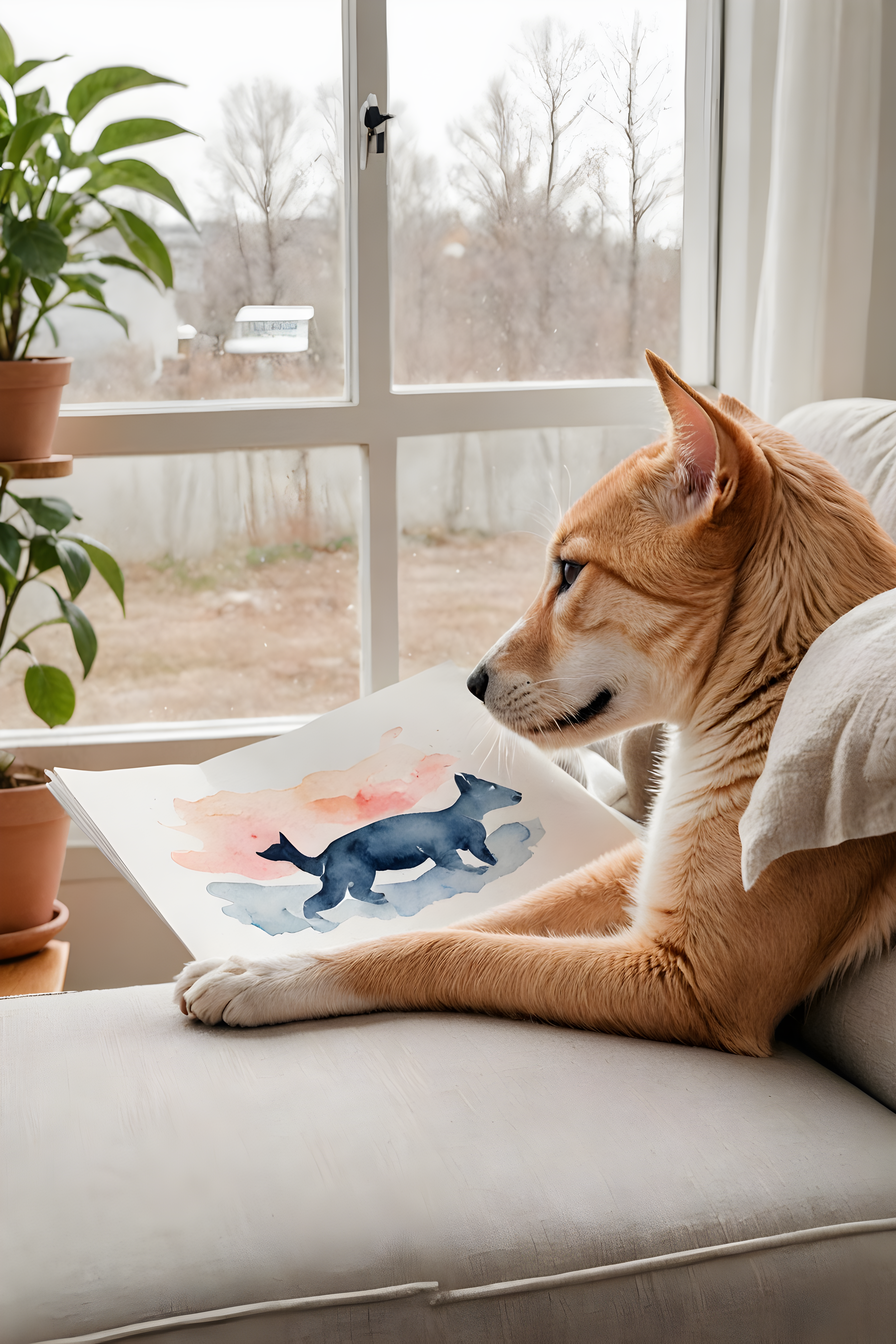 Single Line Cat — Watercolor (Lifestyle)