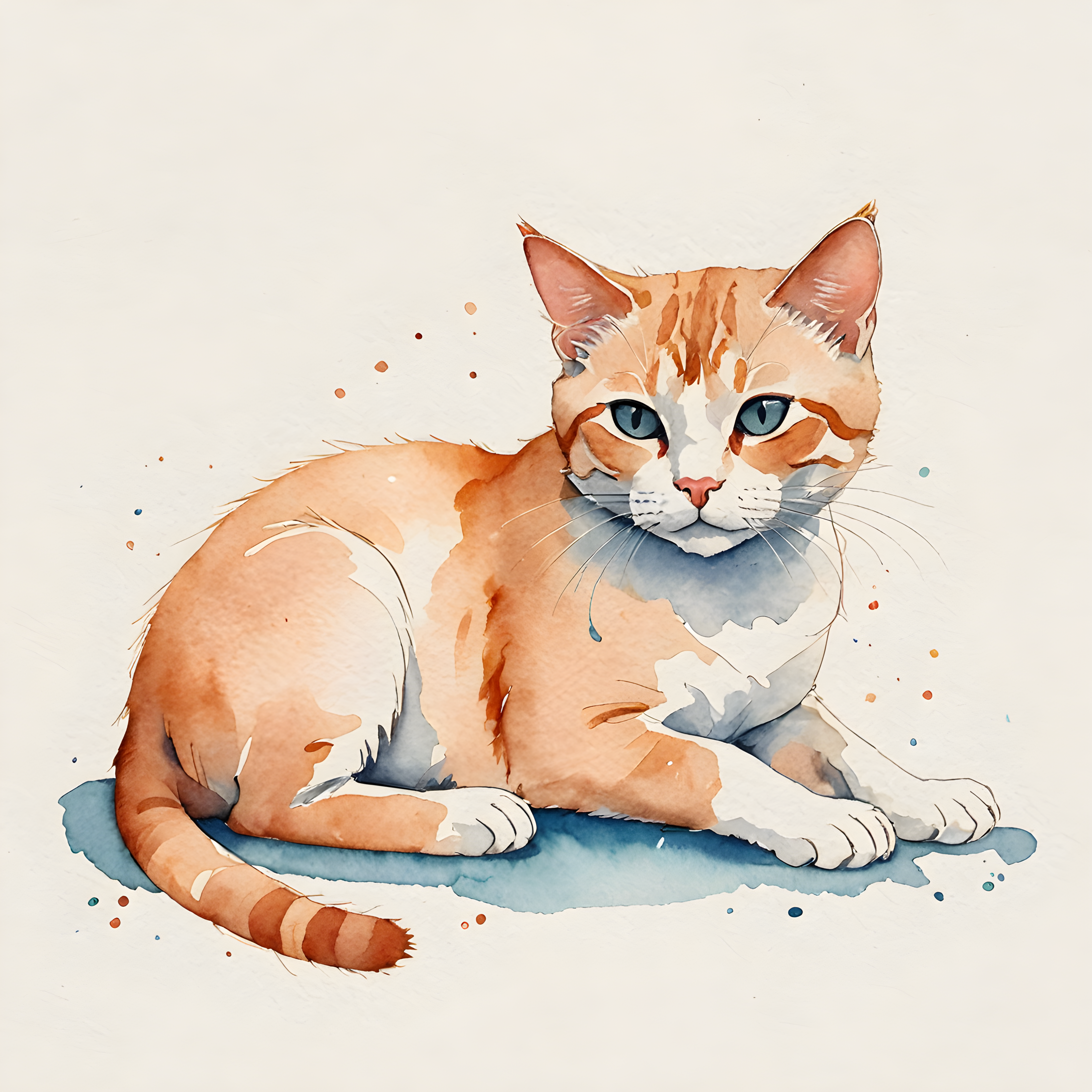 Single Line Cat — Watercolor (Playful)
