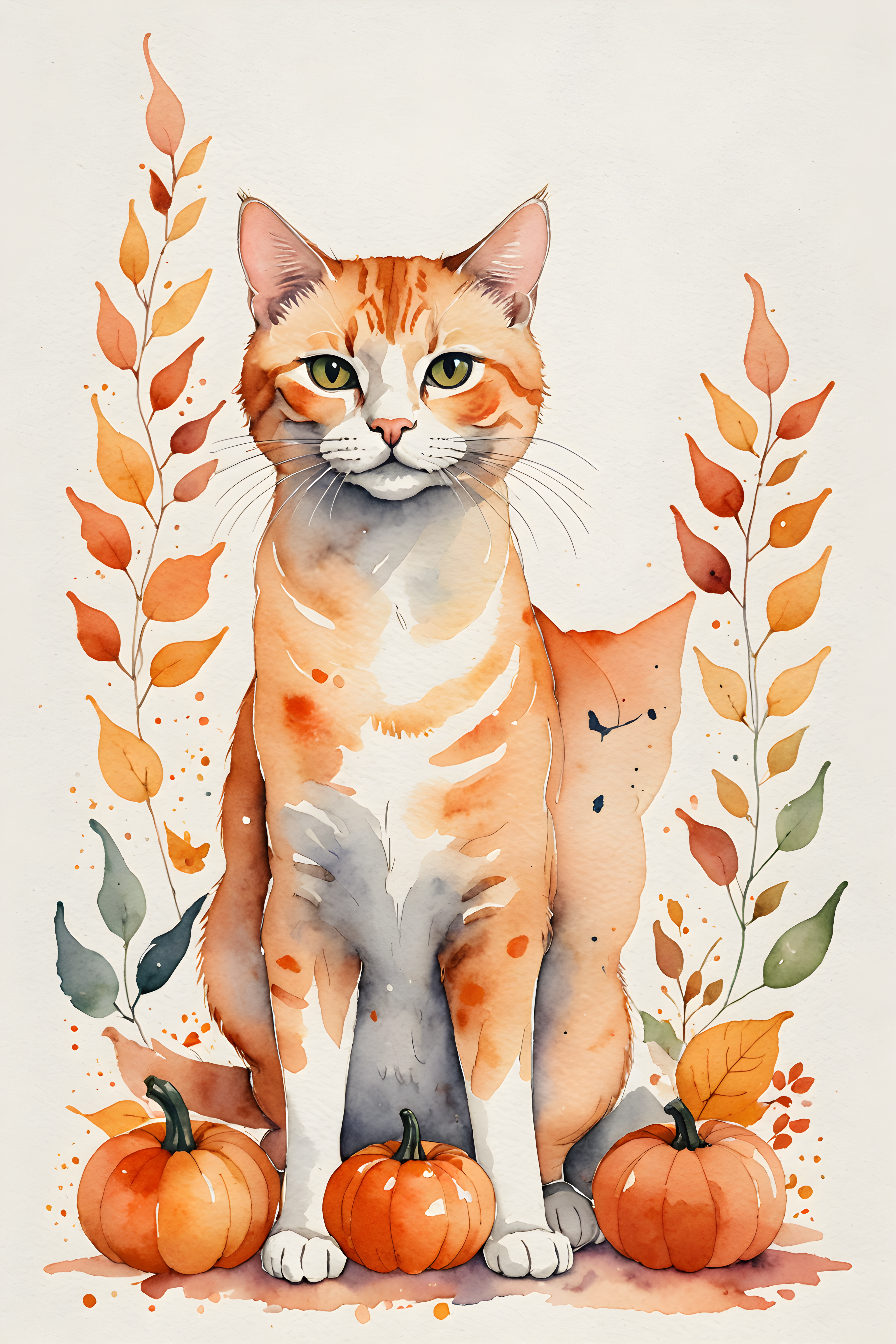 Single Line Cat — Watercolor (Seasonal)