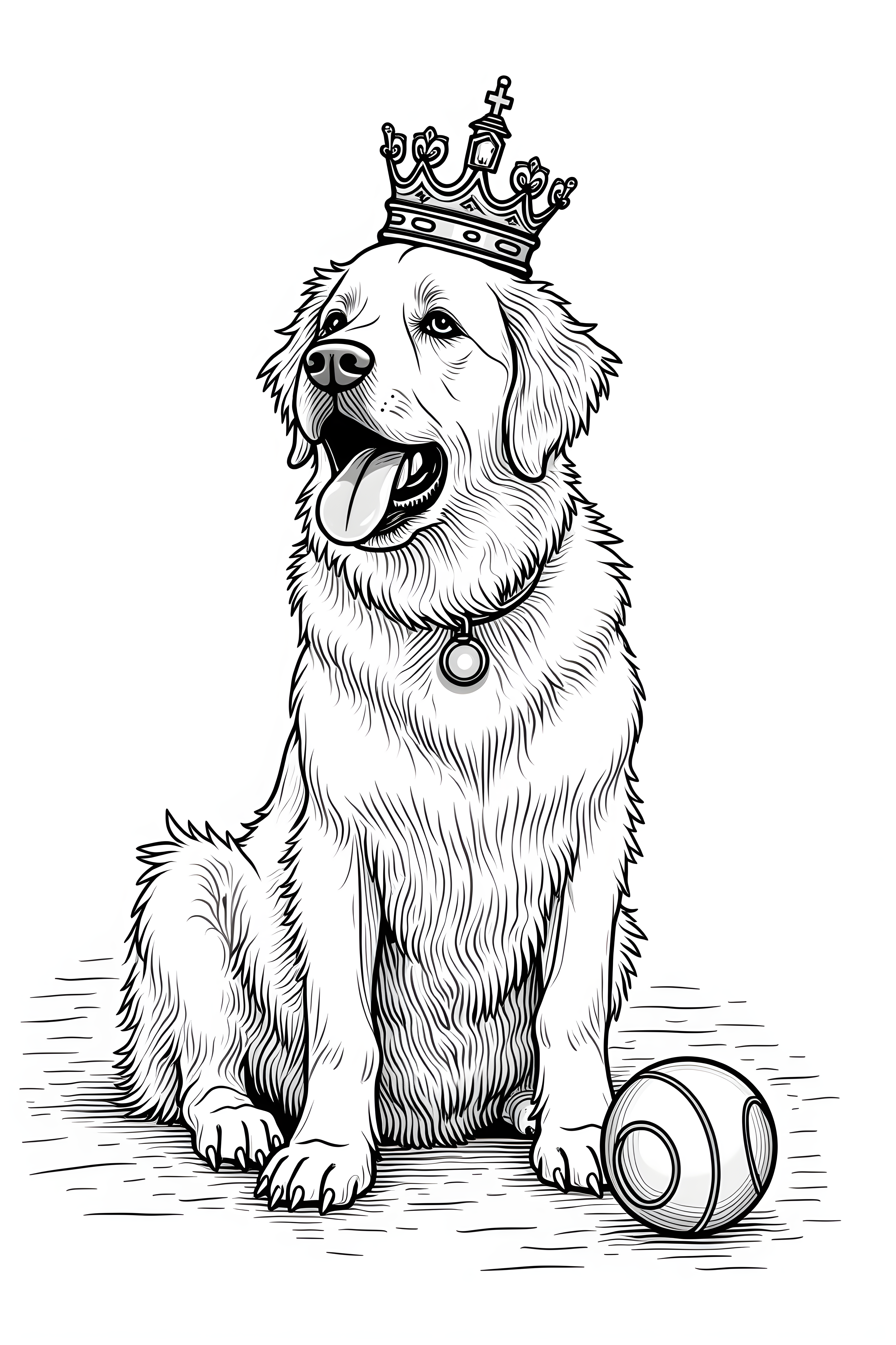 Crowned Retriever — Line Art (Playful)