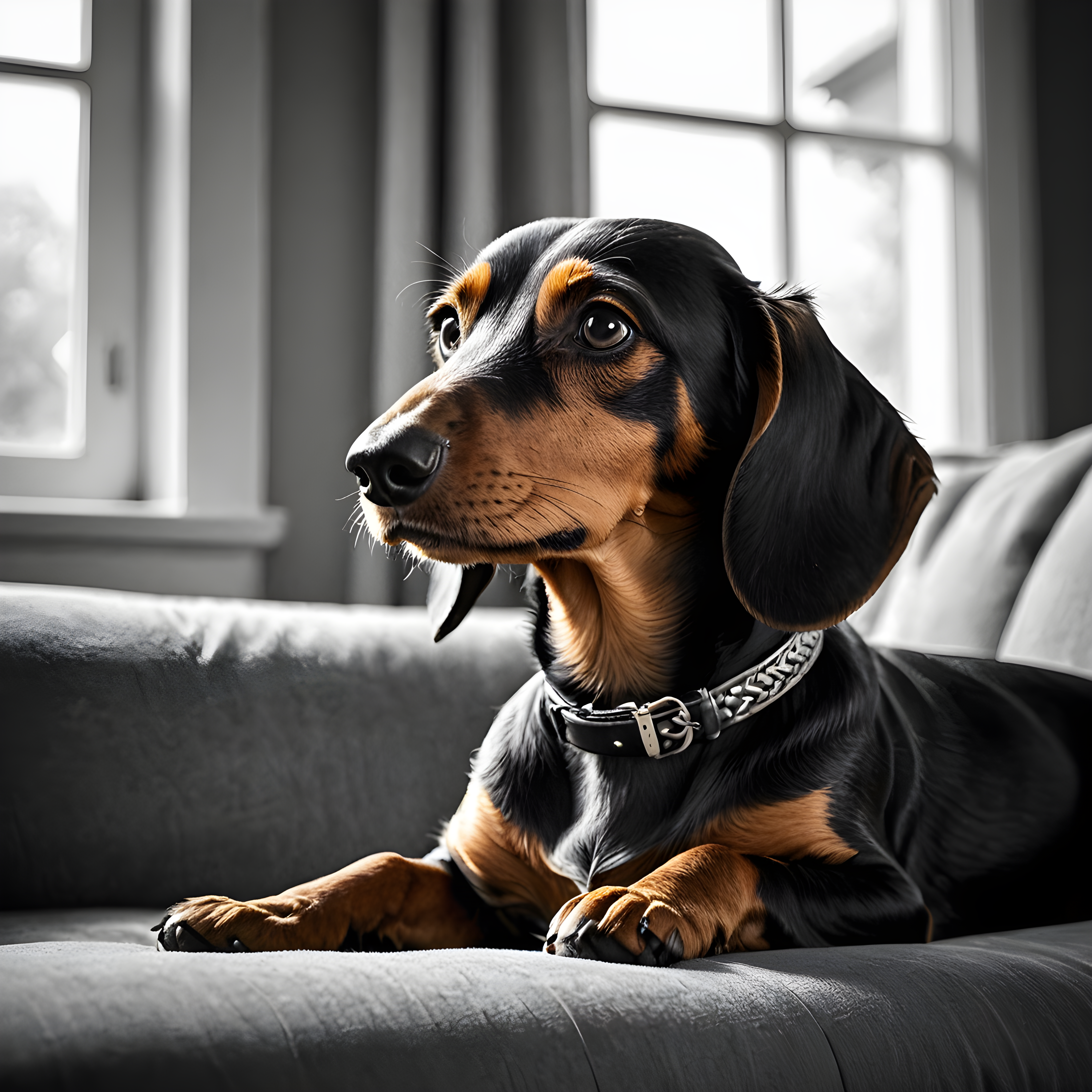 Gold Collared Dachshund — Black & White (Lifestyle)