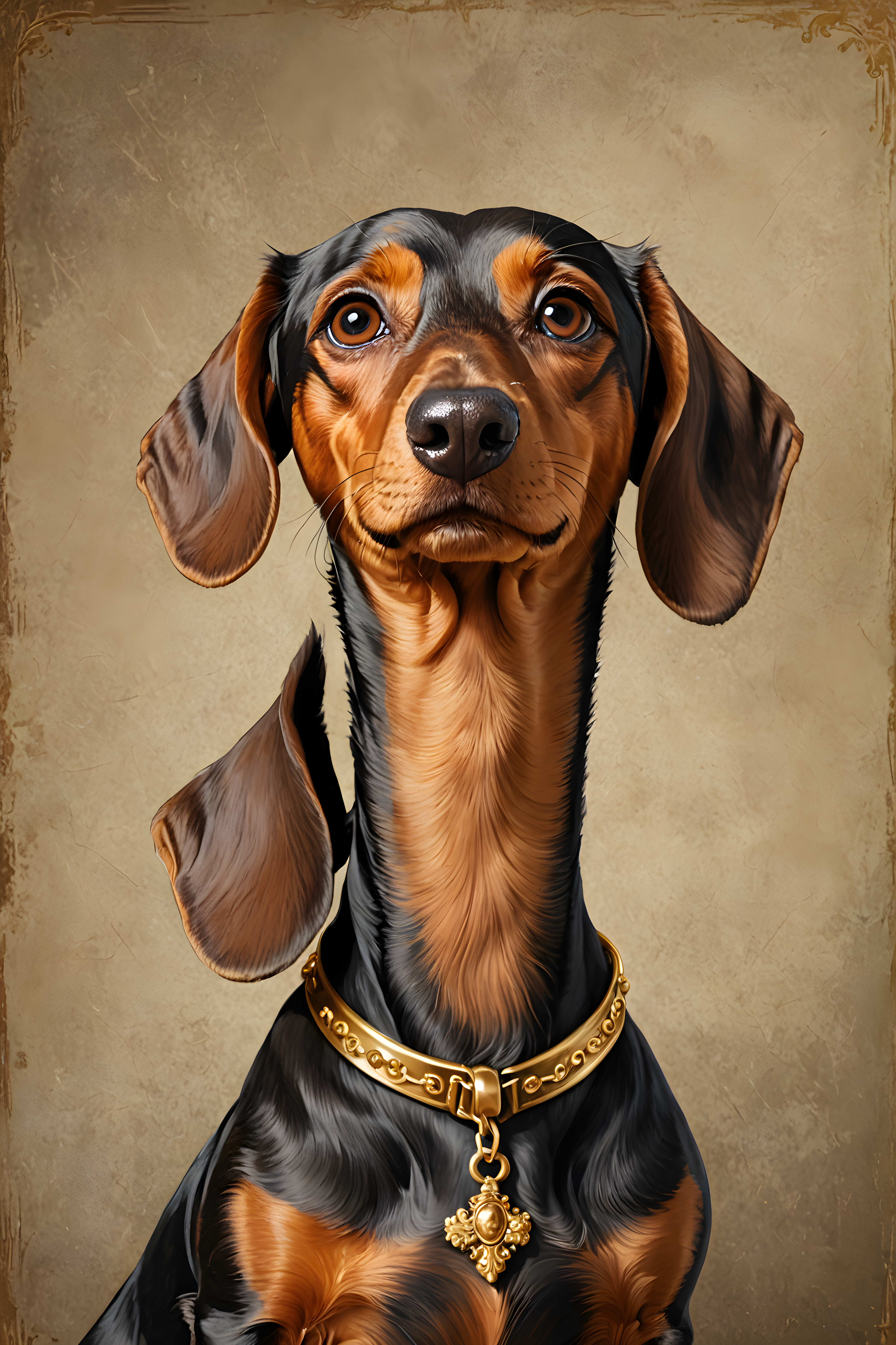 Gold Collared Dachshund — Line Art (Funny)