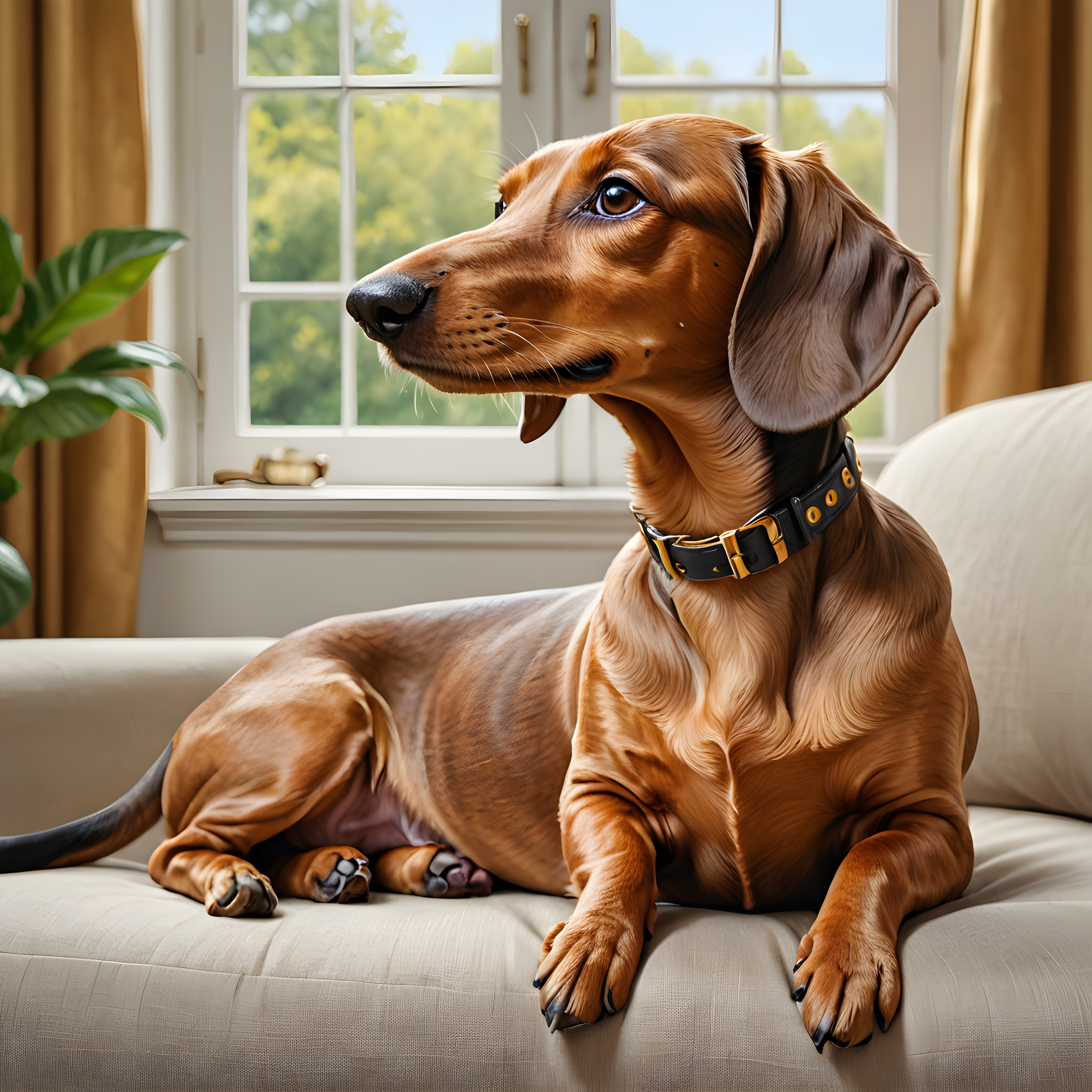 Gold Collared Dachshund — Line Art (Lifestyle)