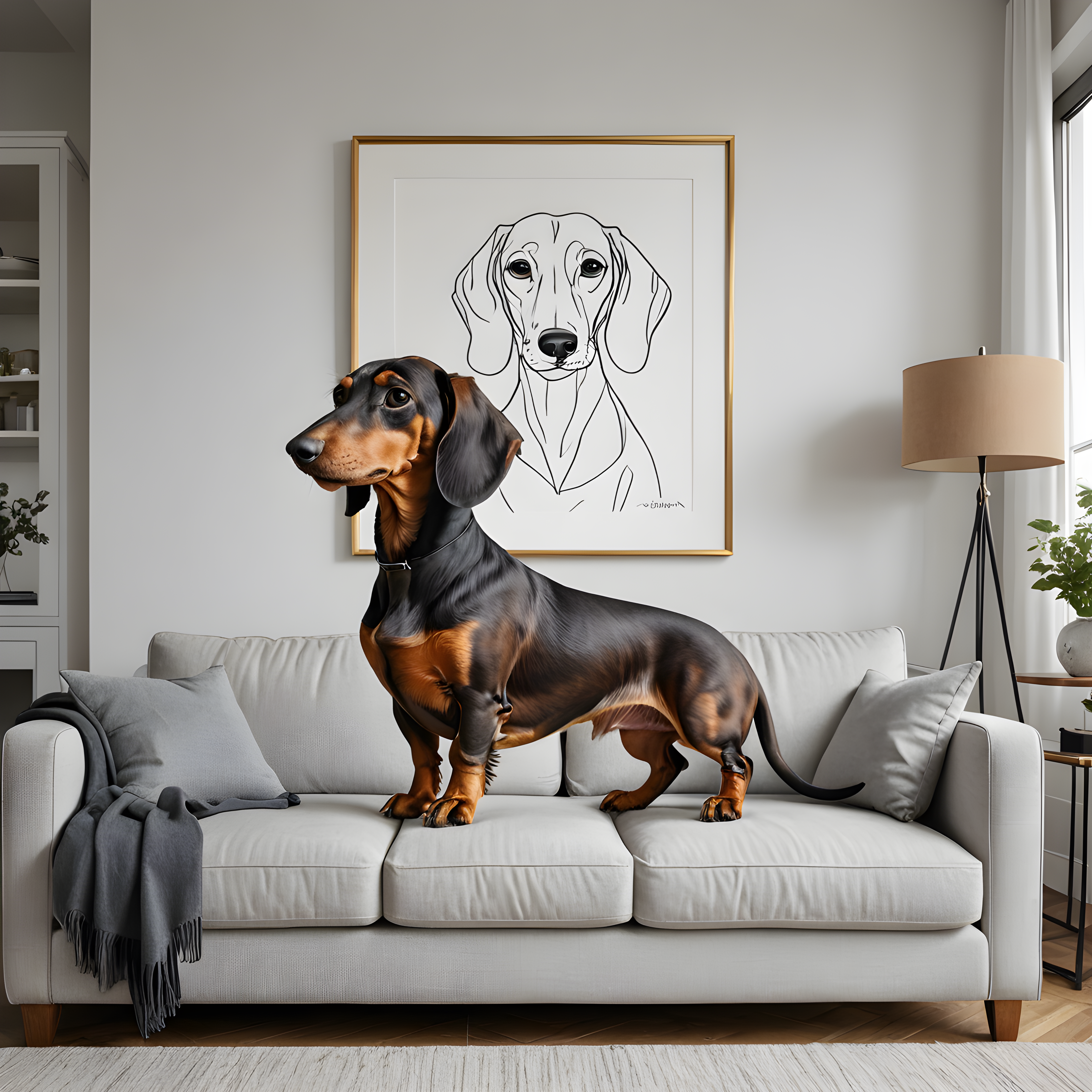 Gold Collared Dachshund — Minimalist Line Art (Lifestyle)