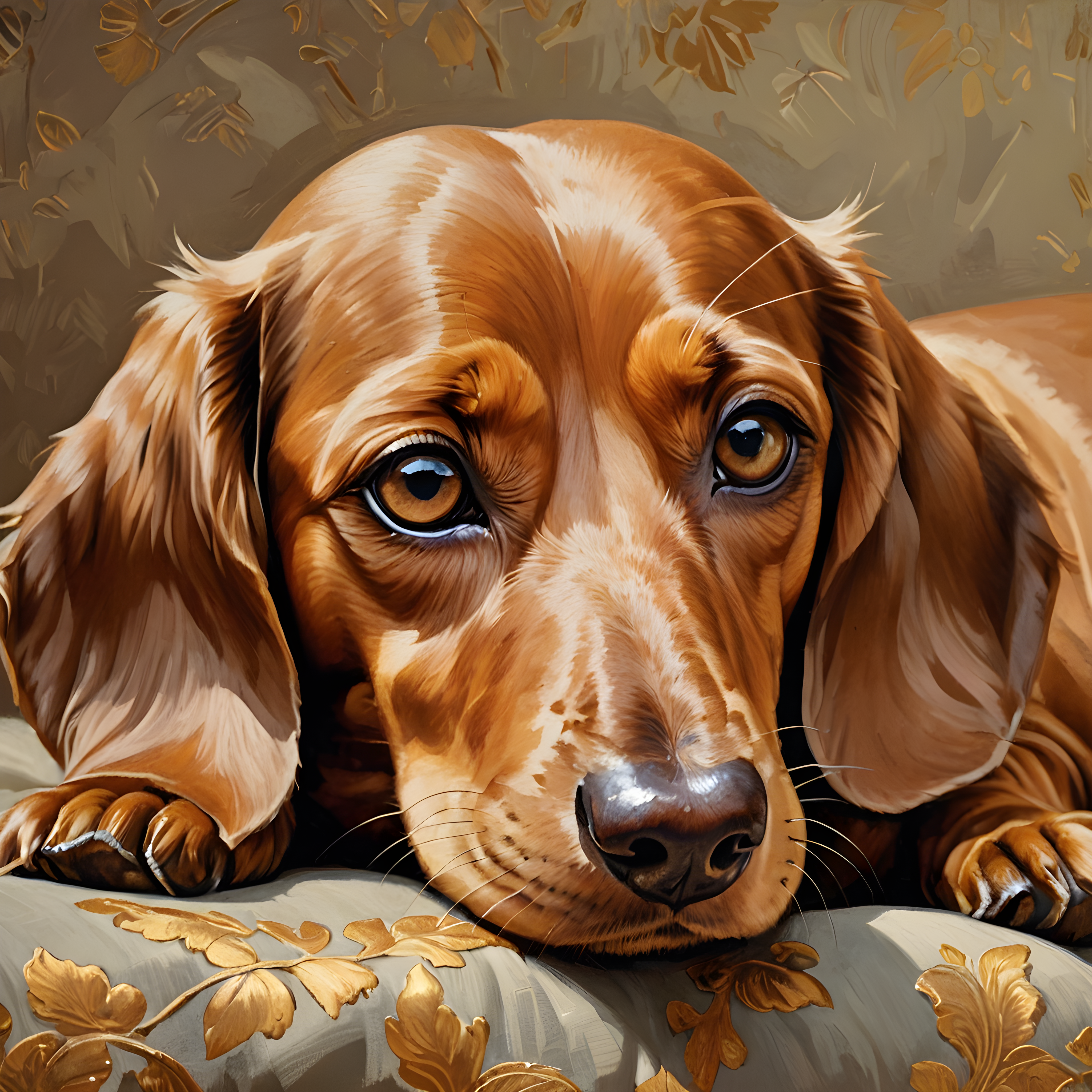 Gold Collared Dachshund — Retro (Sleepy)