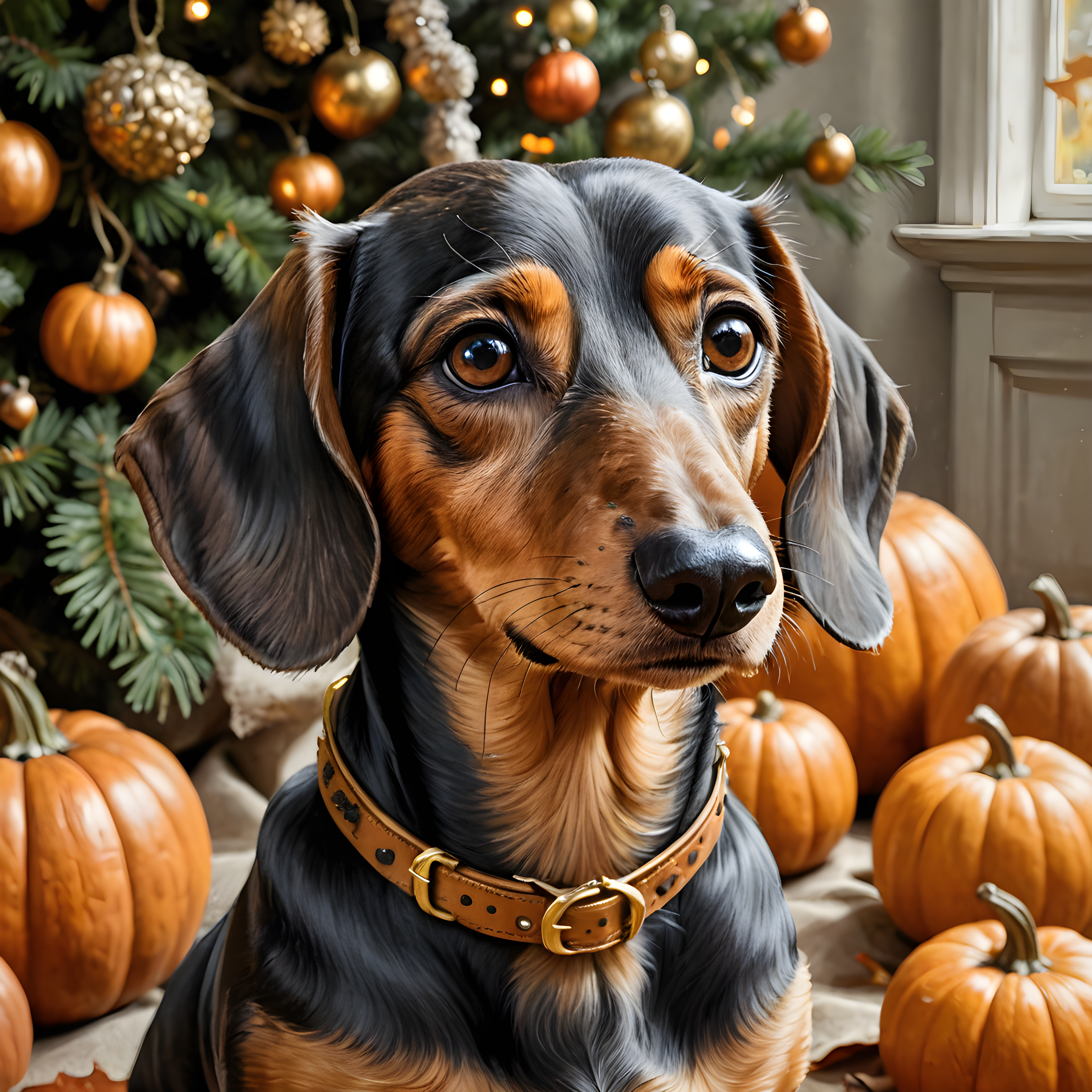 Gold Collared Dachshund — Pencil Sketch (Seasonal)