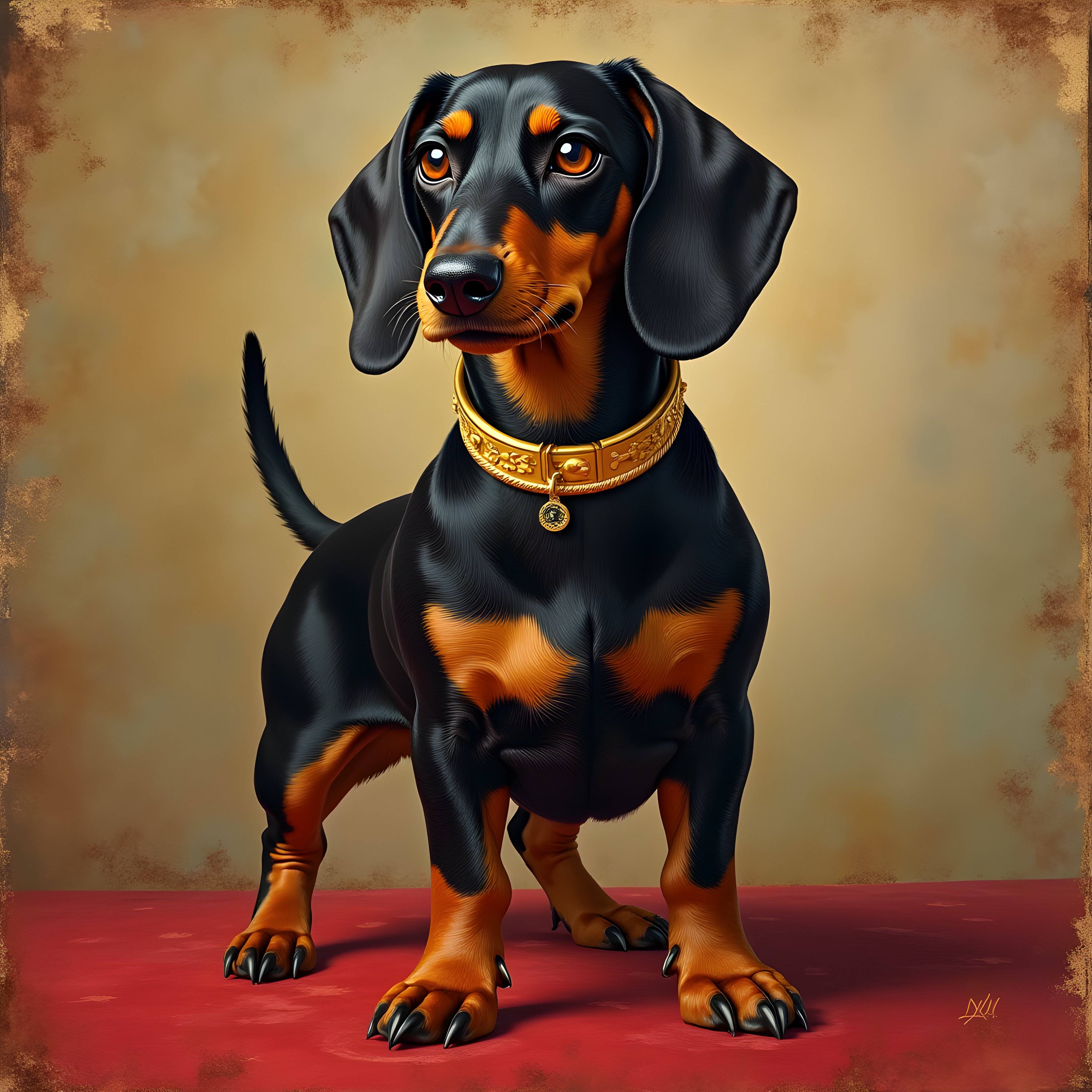 Gold Collared Dachshund — Vintage Poster (Luxury)