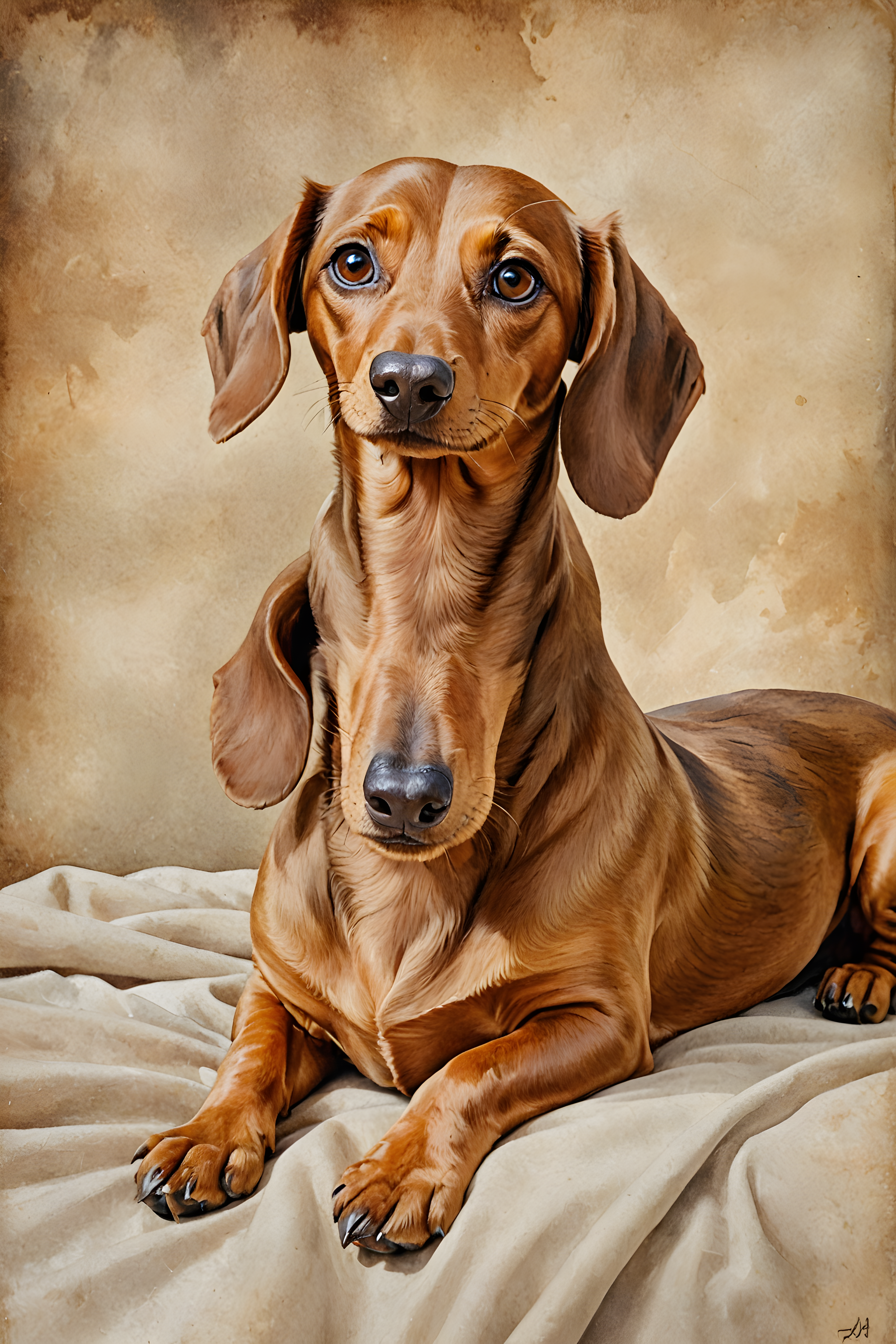Gold Collared Dachshund — Watercolor (Playful)