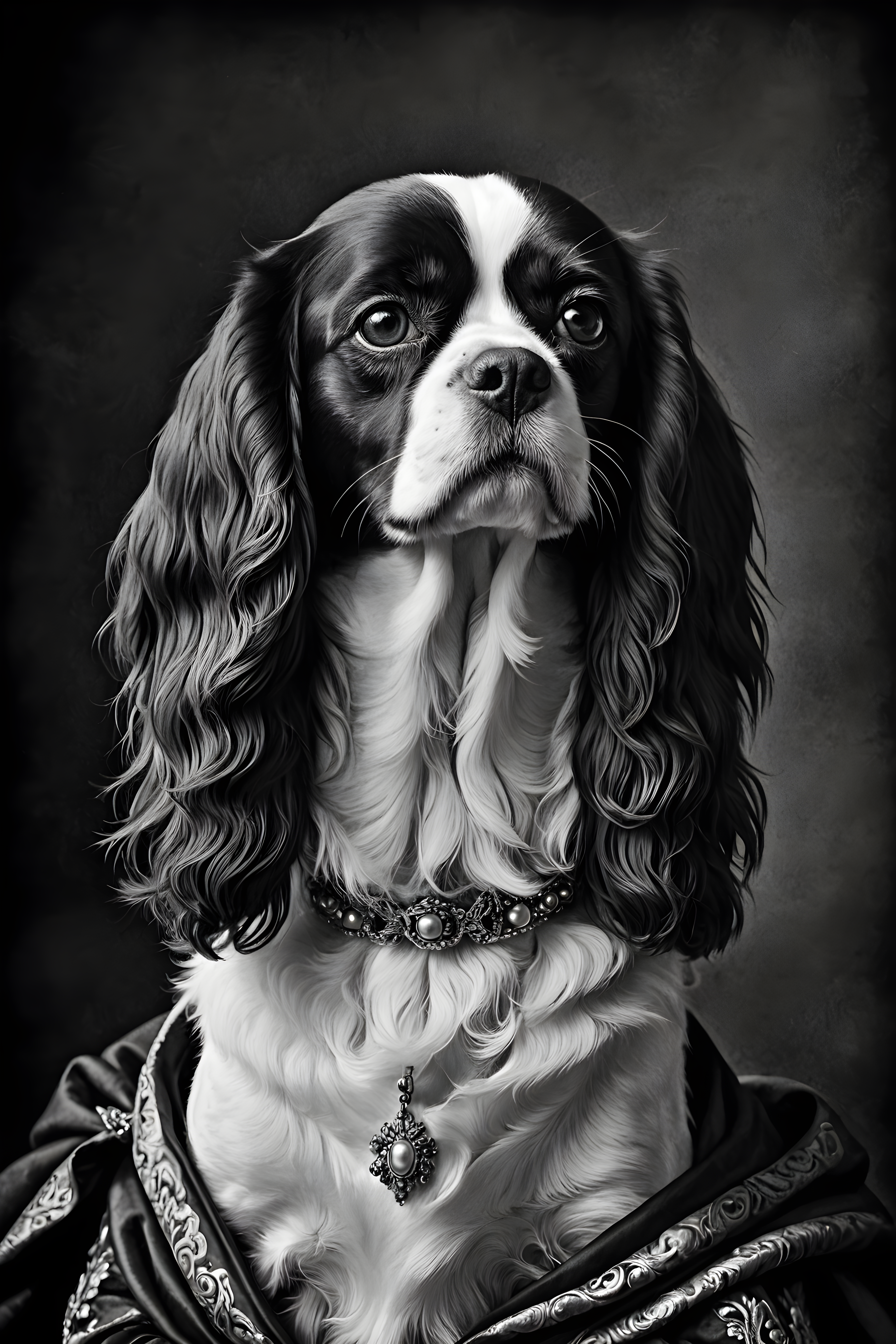 Pearl Adorned Cavalier — Black & White (Emotional)