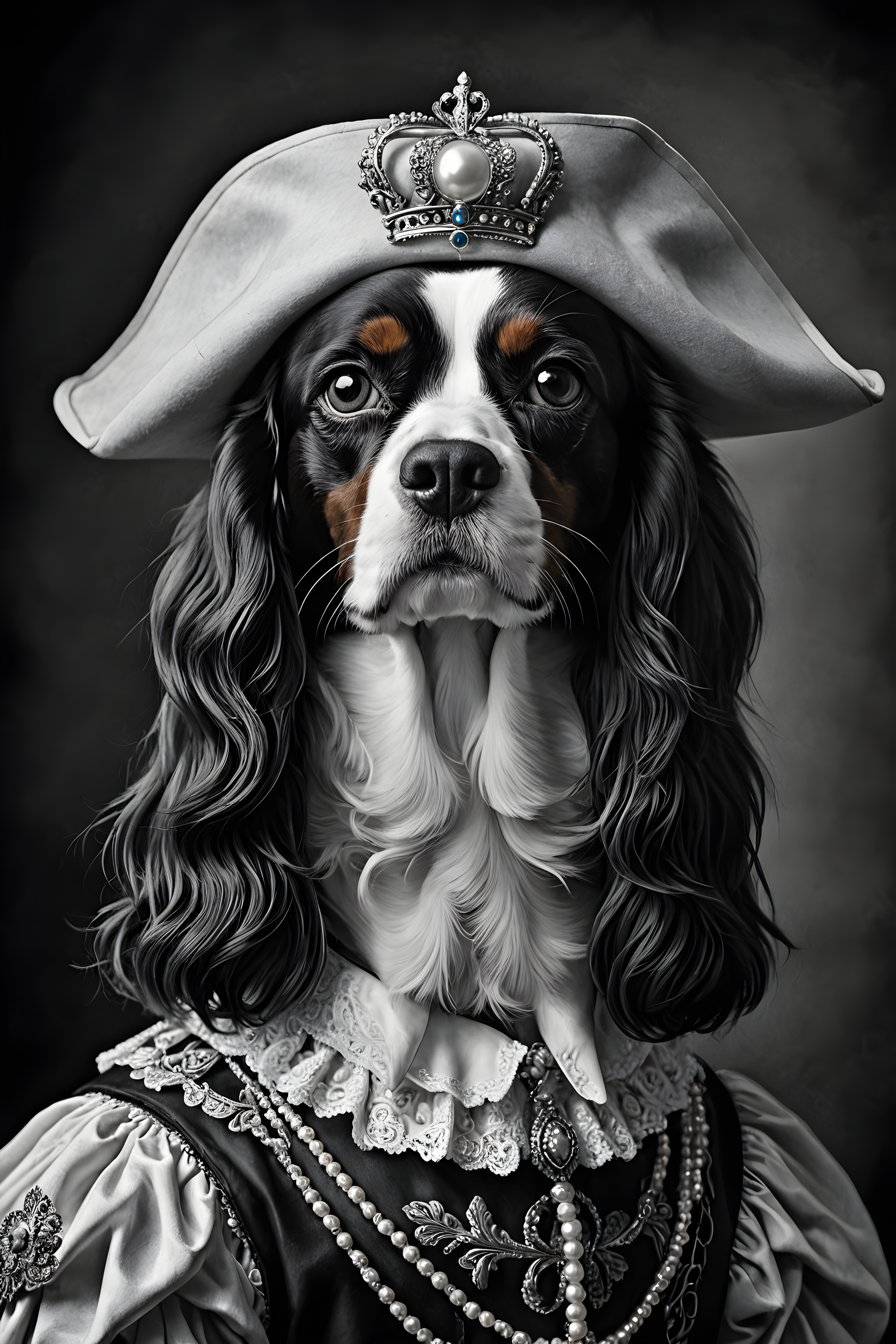 Pearl Adorned Cavalier — Black & White (Funny)