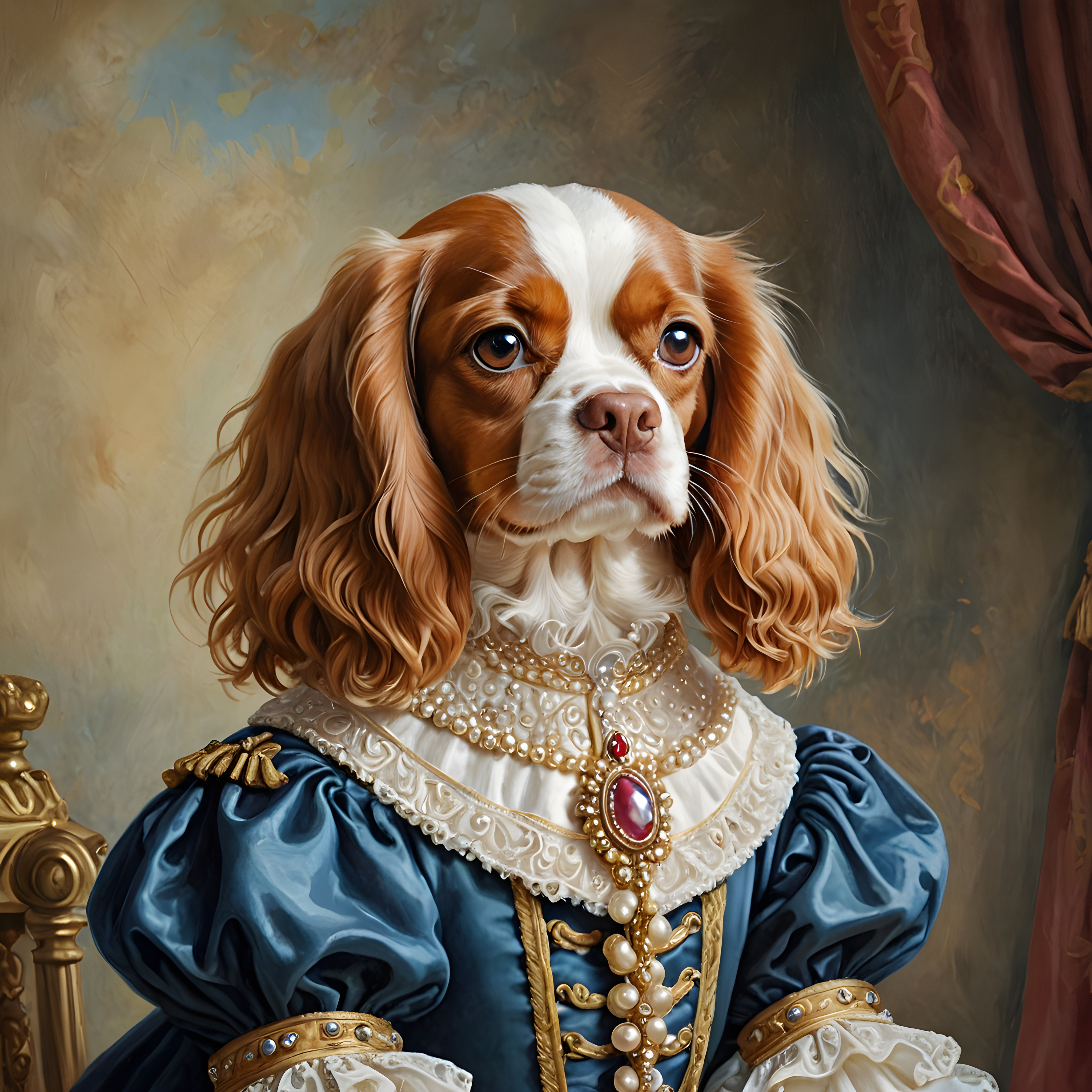 Pearl Adorned Cavalier — Watercolor (Playful)