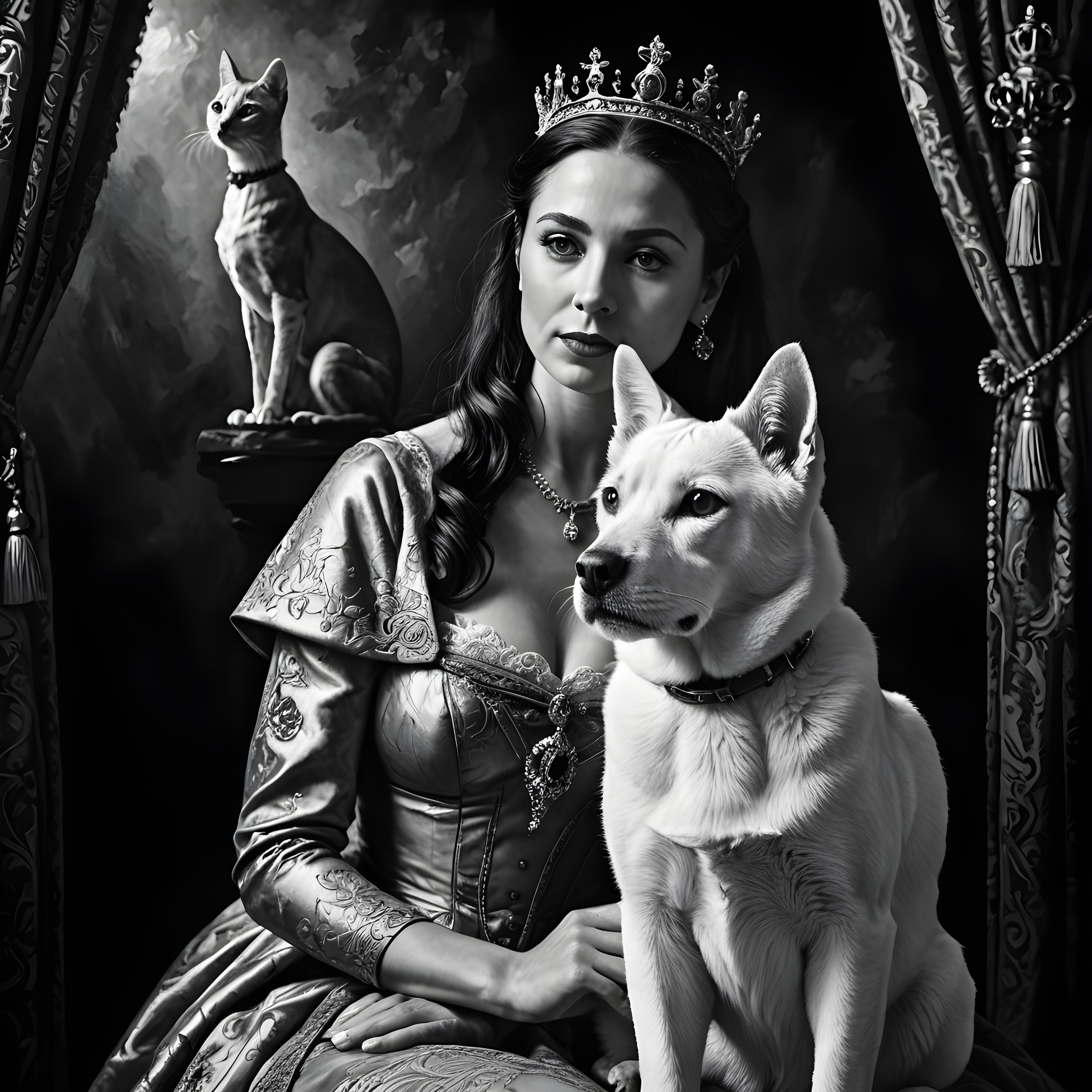 Queen Cat — Black & White (Fantasy)