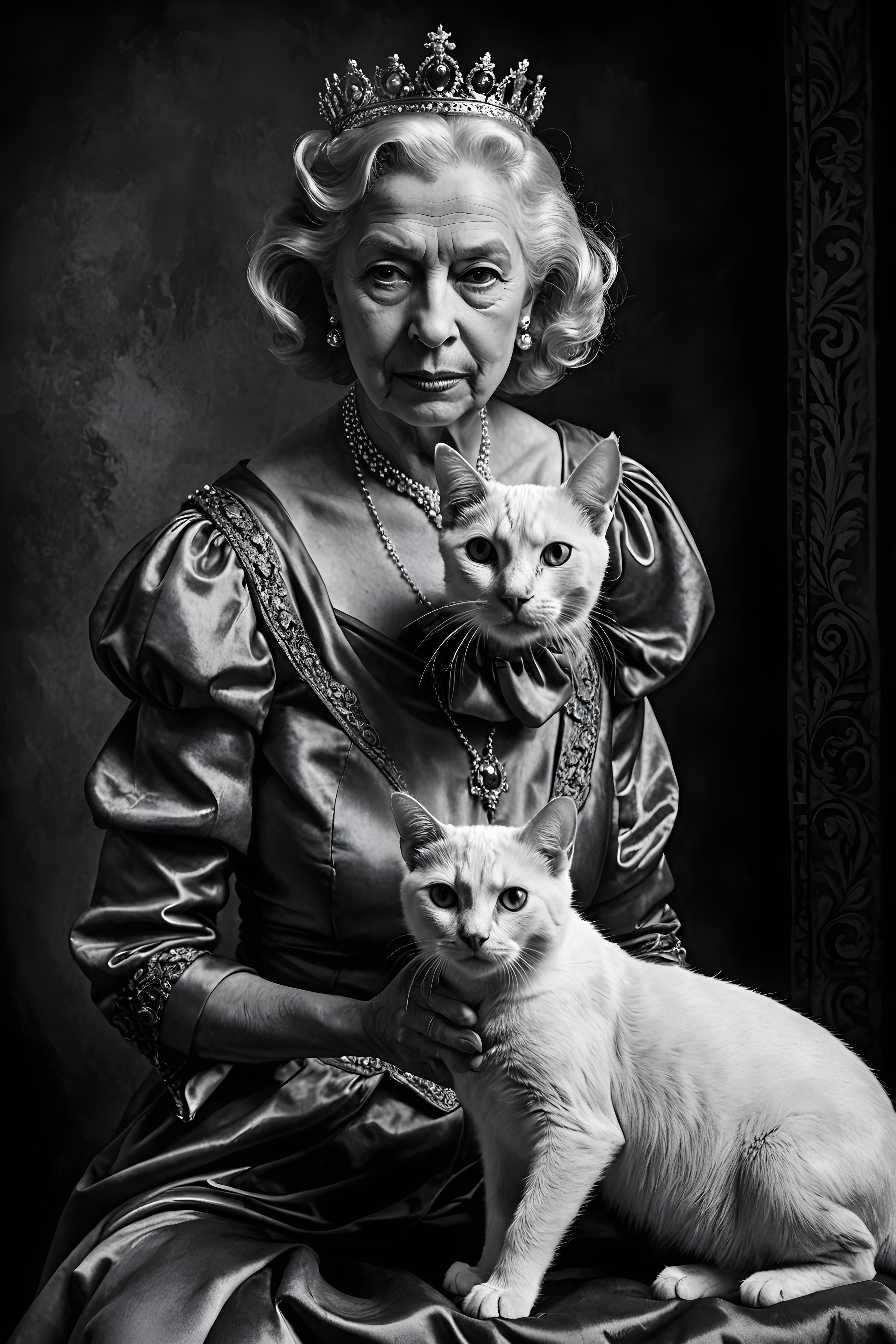 Queen Cat — Black & White (Playful)