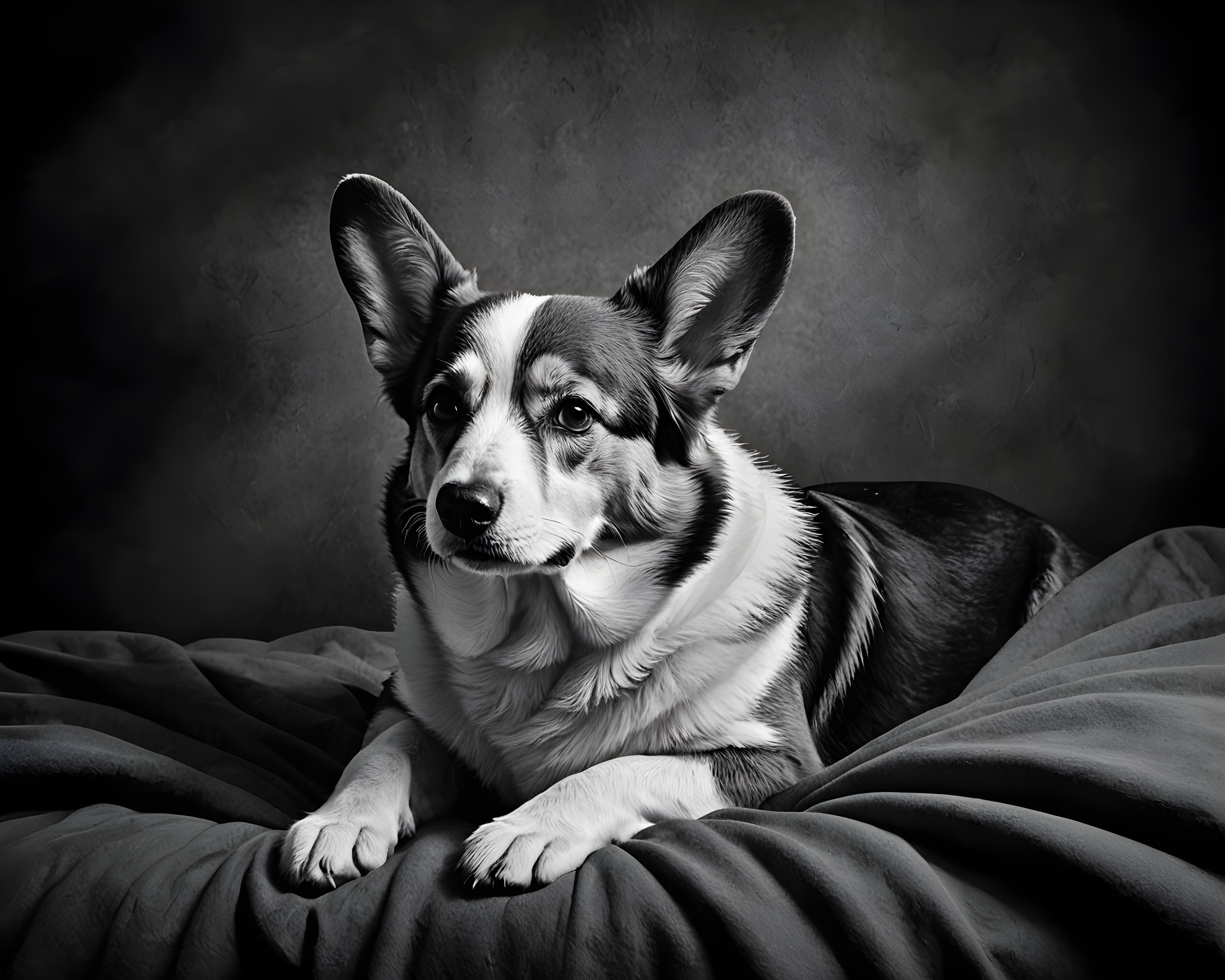 Royal Corgi — Black & White (Sleepy)