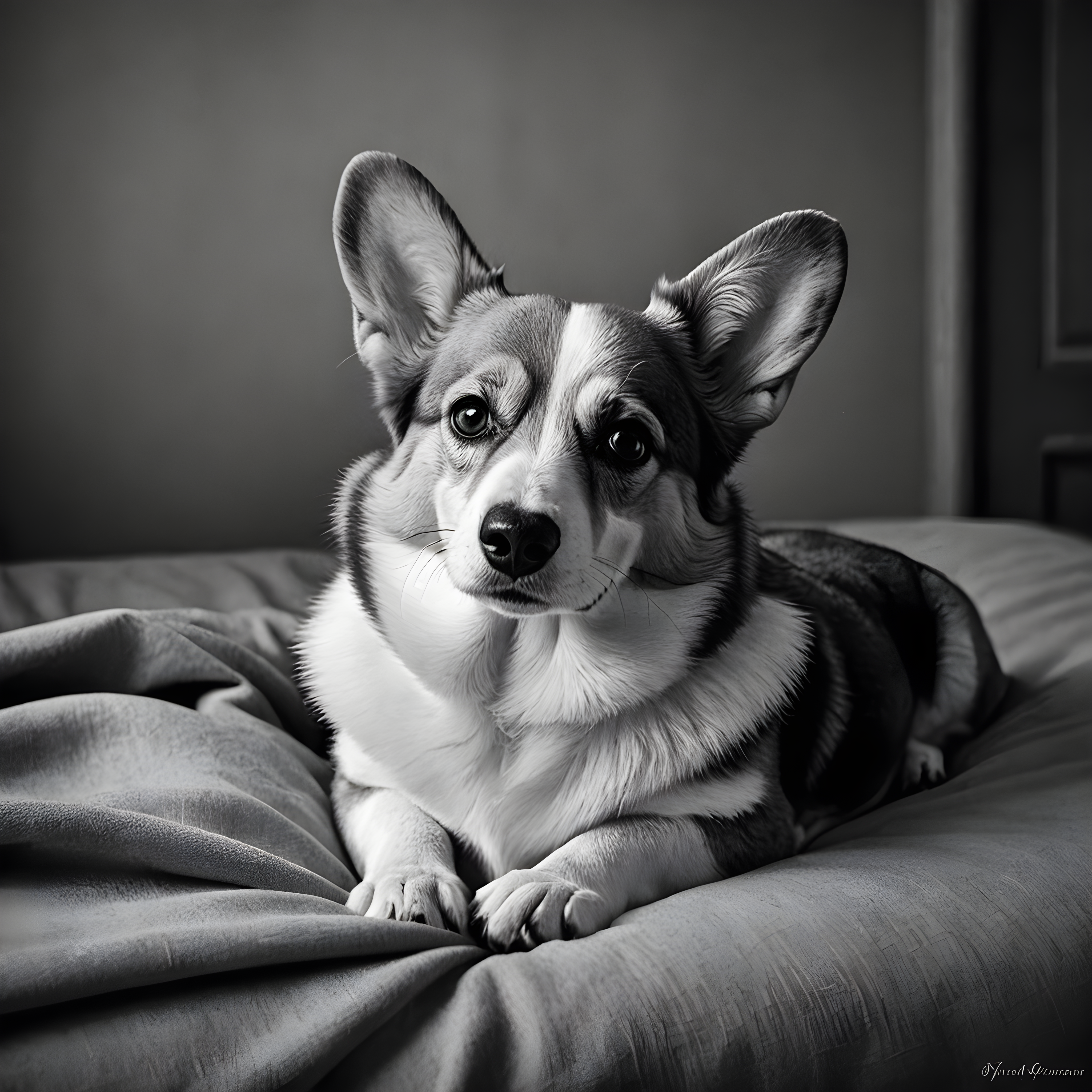 Royal Corgi — Black & White (Sleepy)