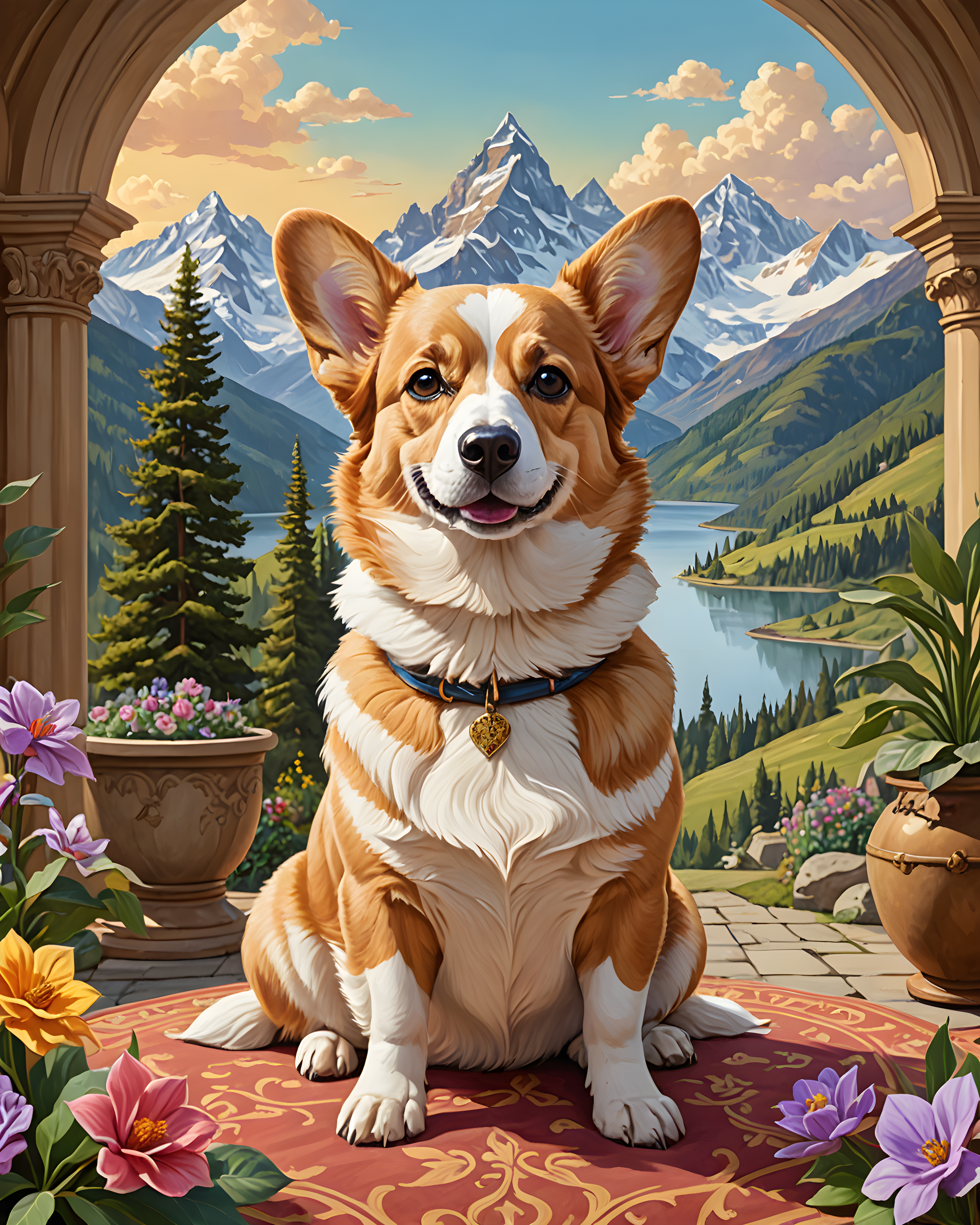 Royal Corgi — Line Art (Fantasy) — Wall Art (Printable) — Portrait 4×5