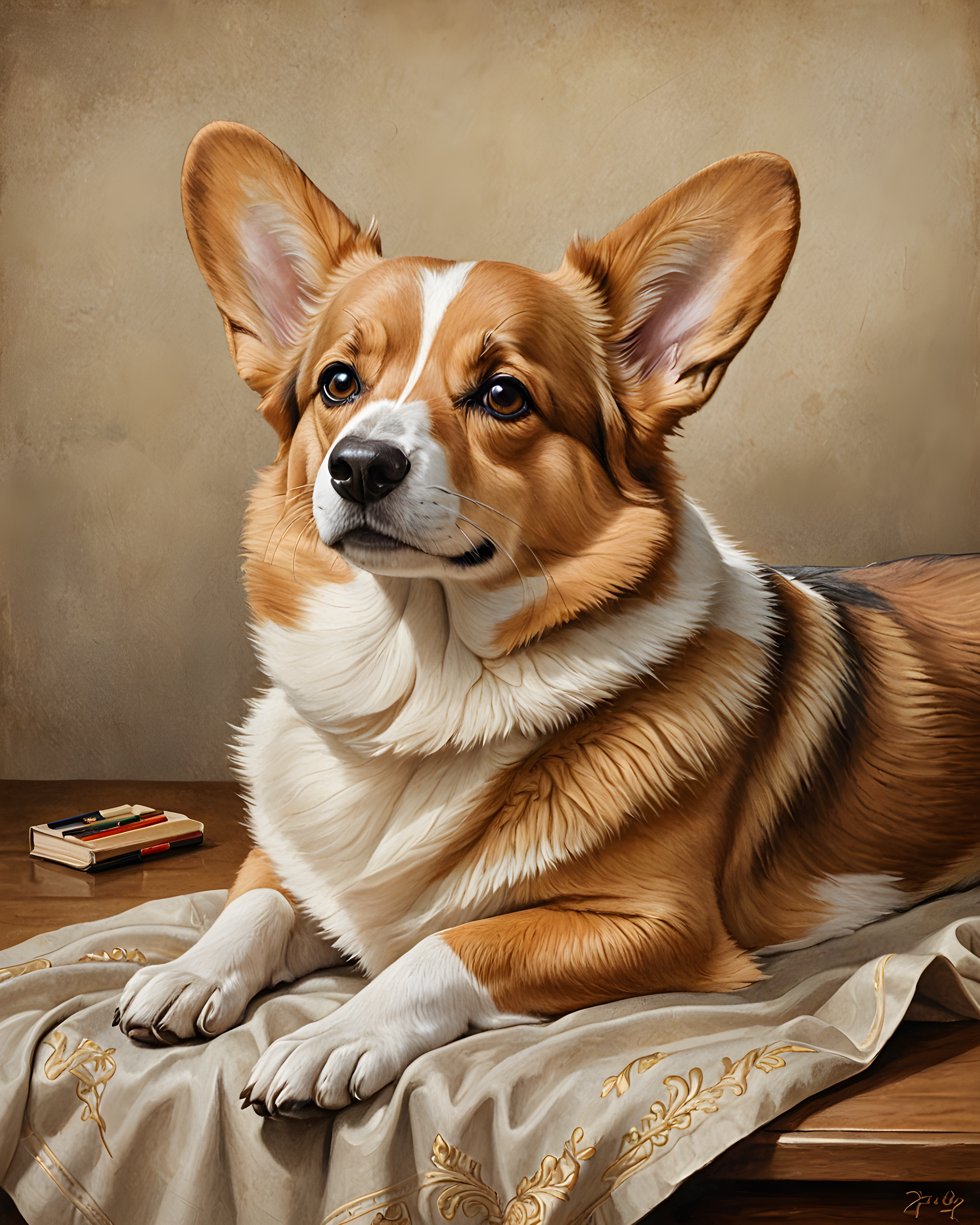 Royal Corgi — Pencil Sketch (Sleepy) — Wall Art (Printable) — Portrait 4×5