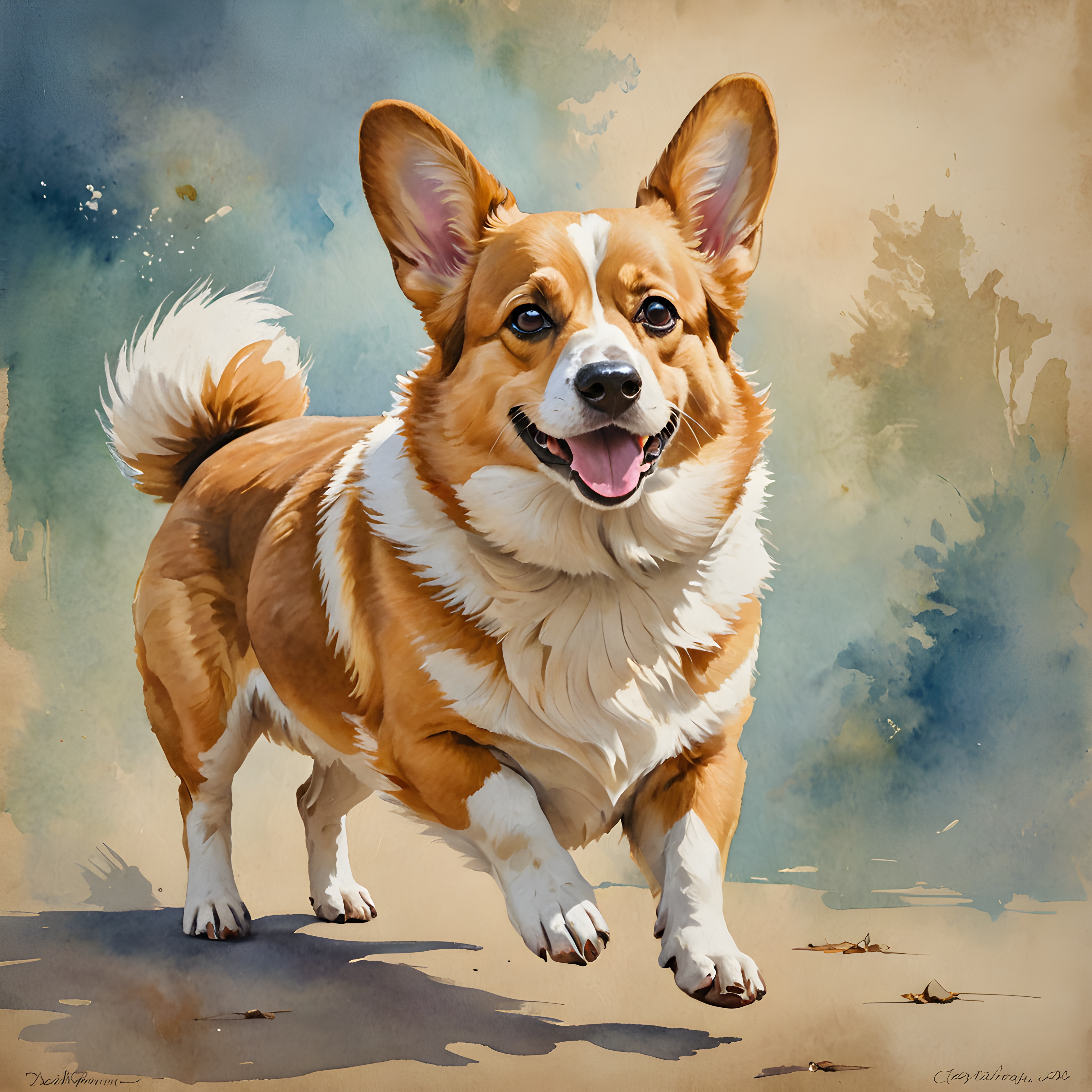 Royal Corgi — Watercolor (Energetic)