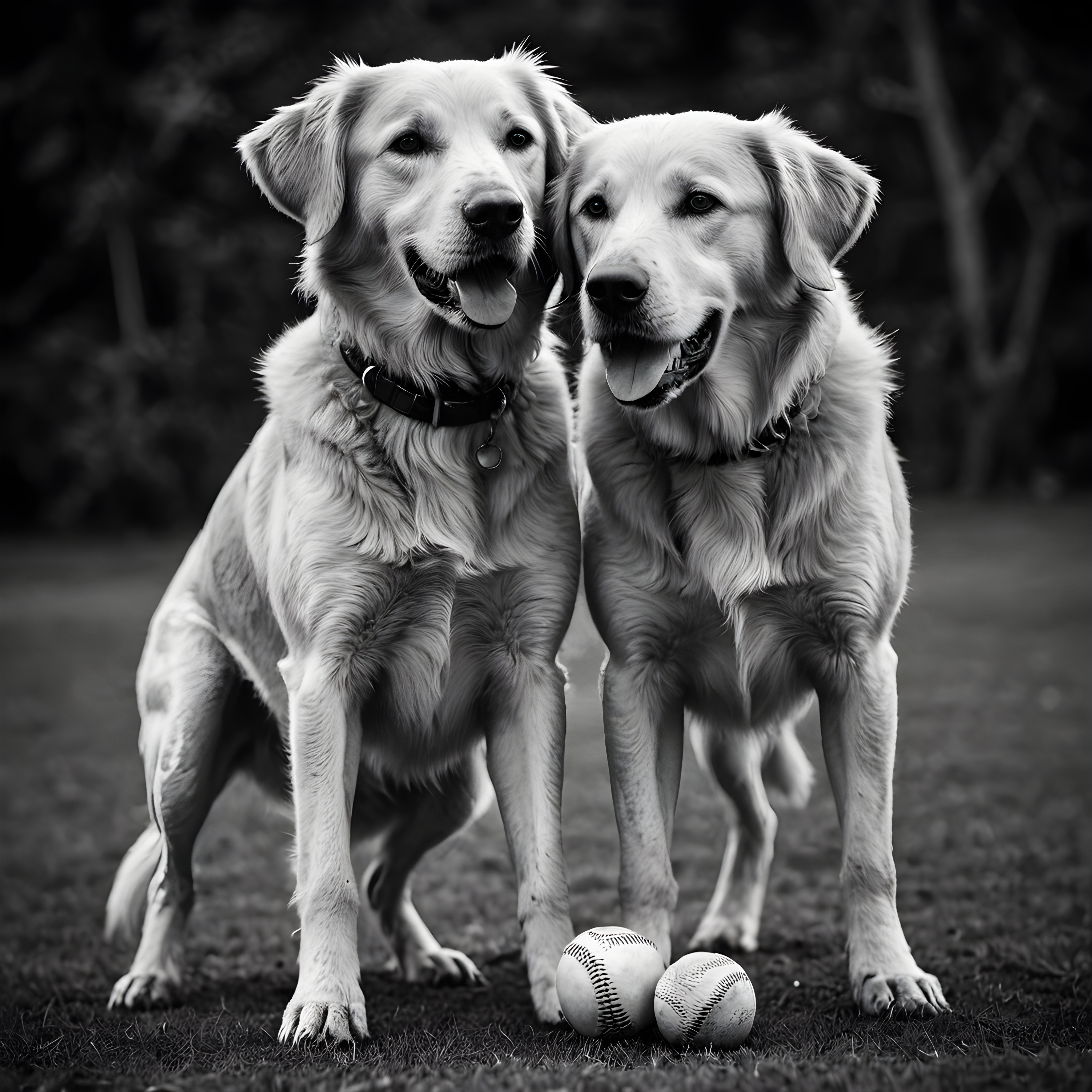 Baseball Retriever — Black & White (Romantic)