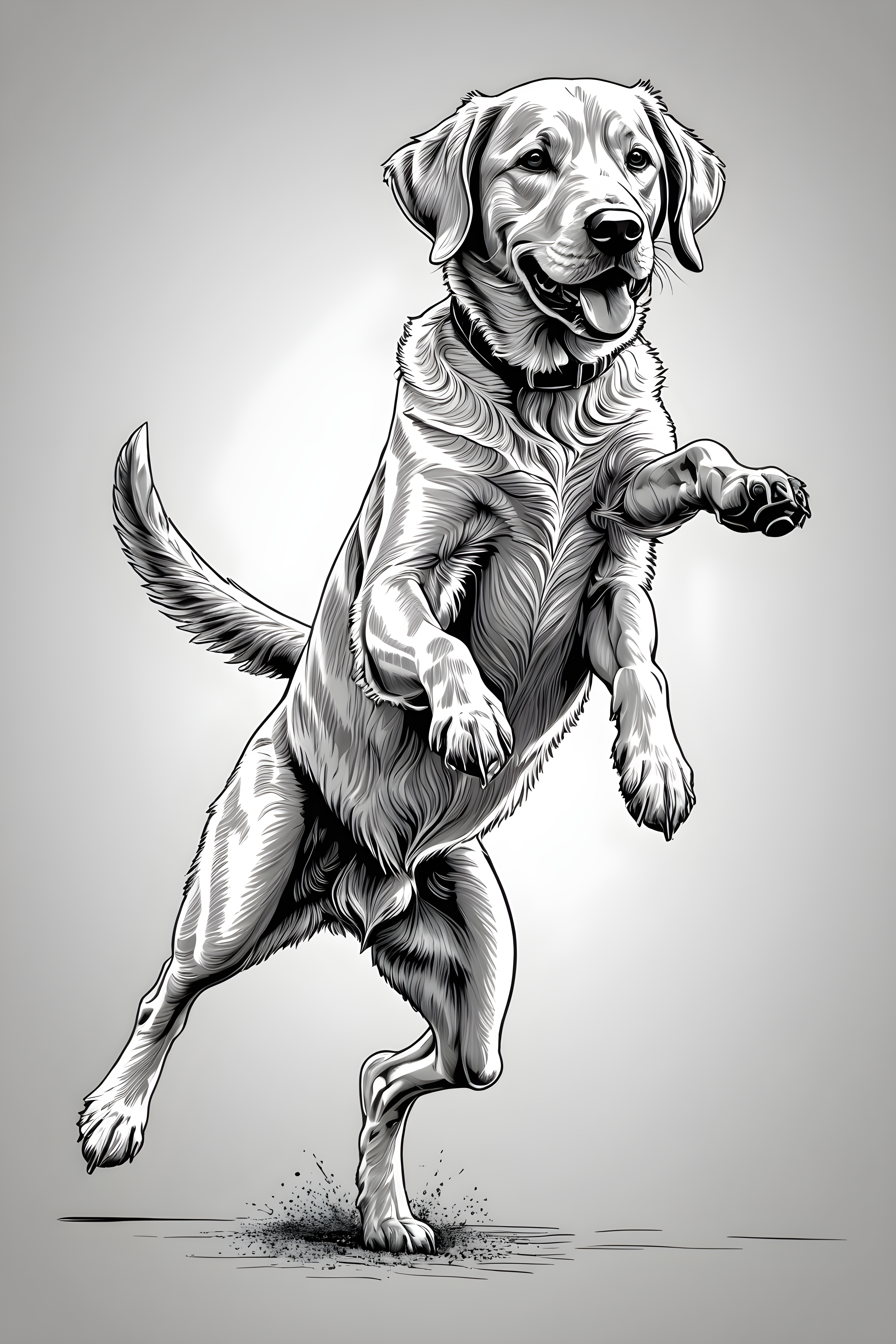 Baseball Retriever — Line Art (Playful)