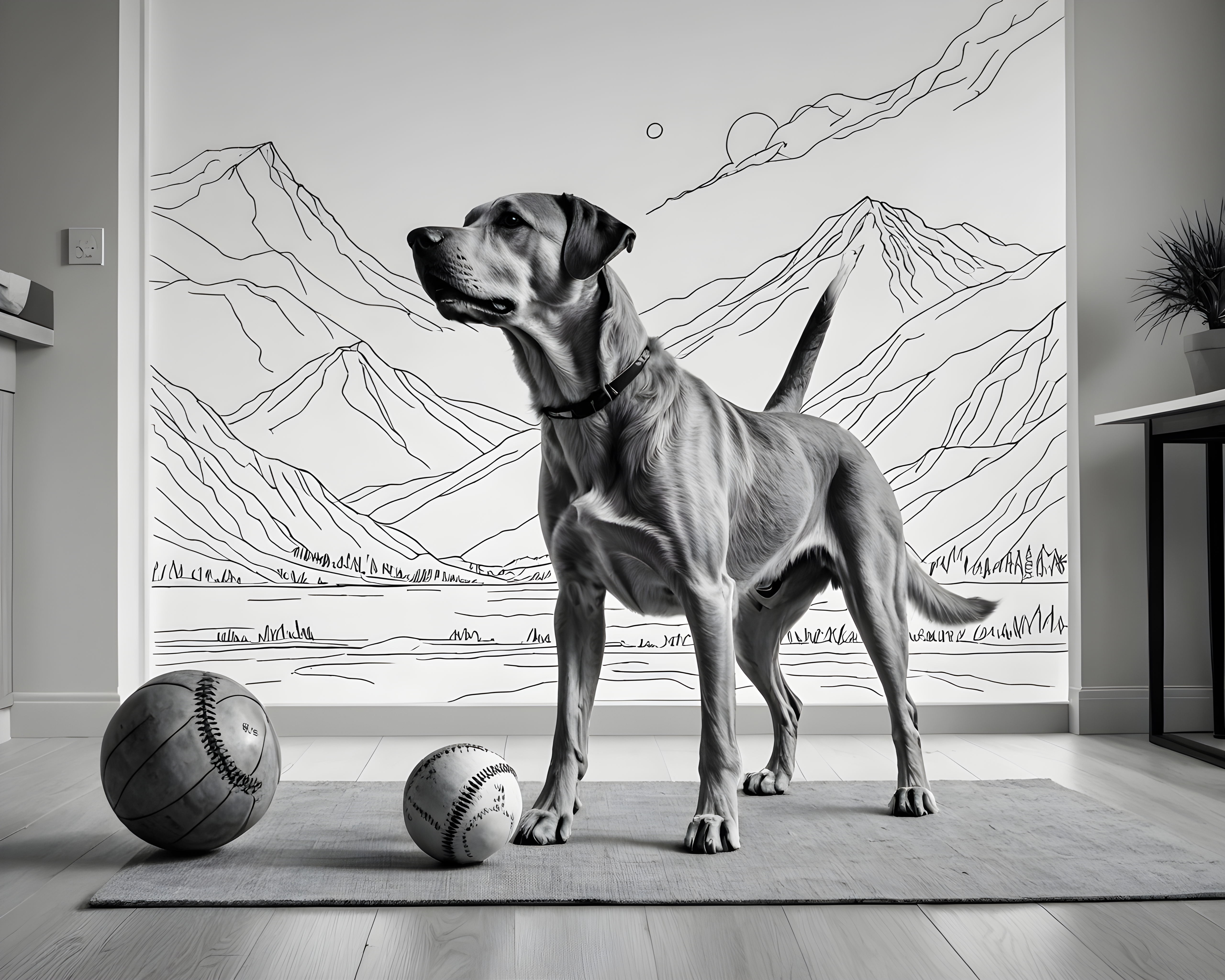Baseball Retriever — Minimalist Line Art (Playful)