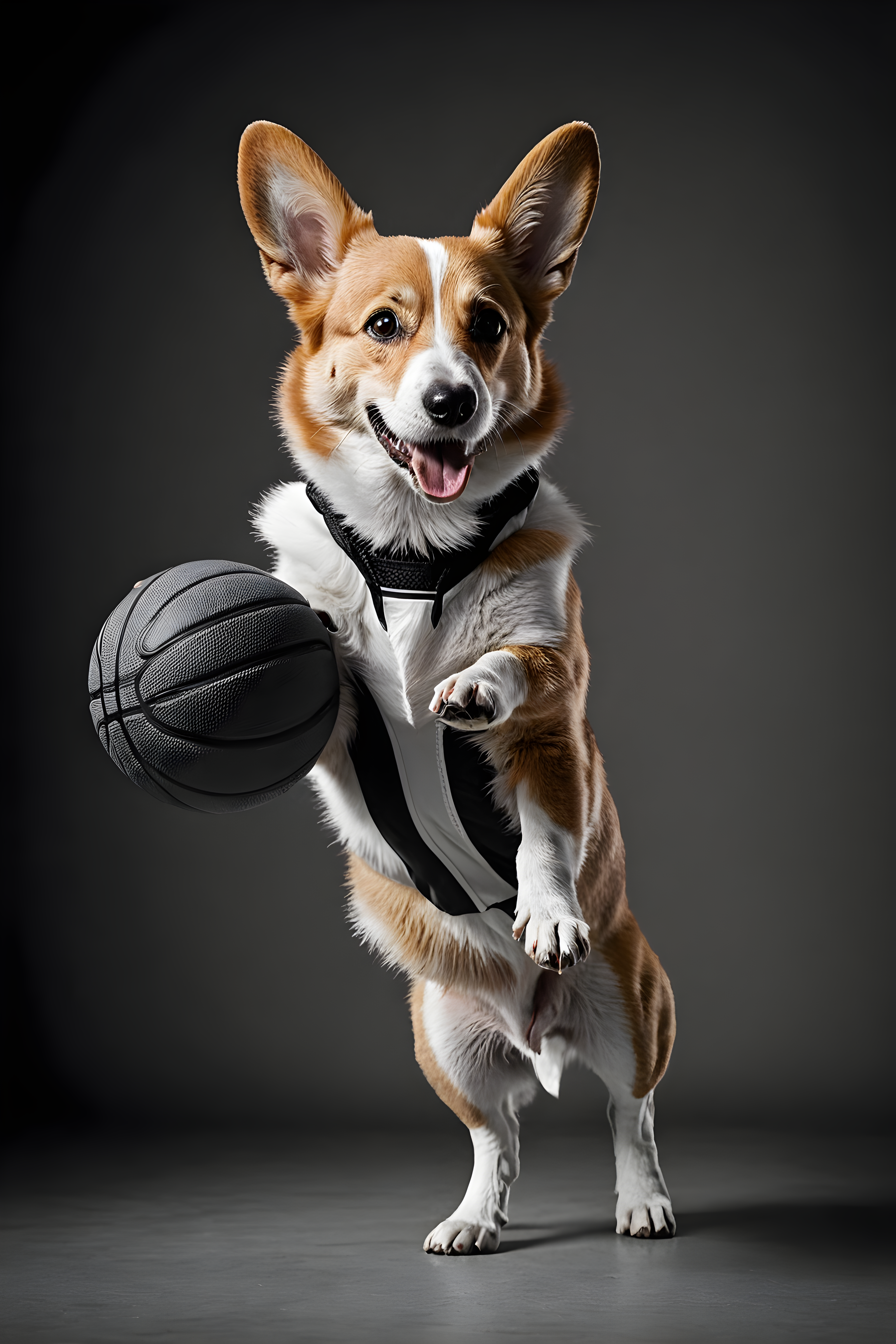 Basketball Corgi — Black & White (Energetic)