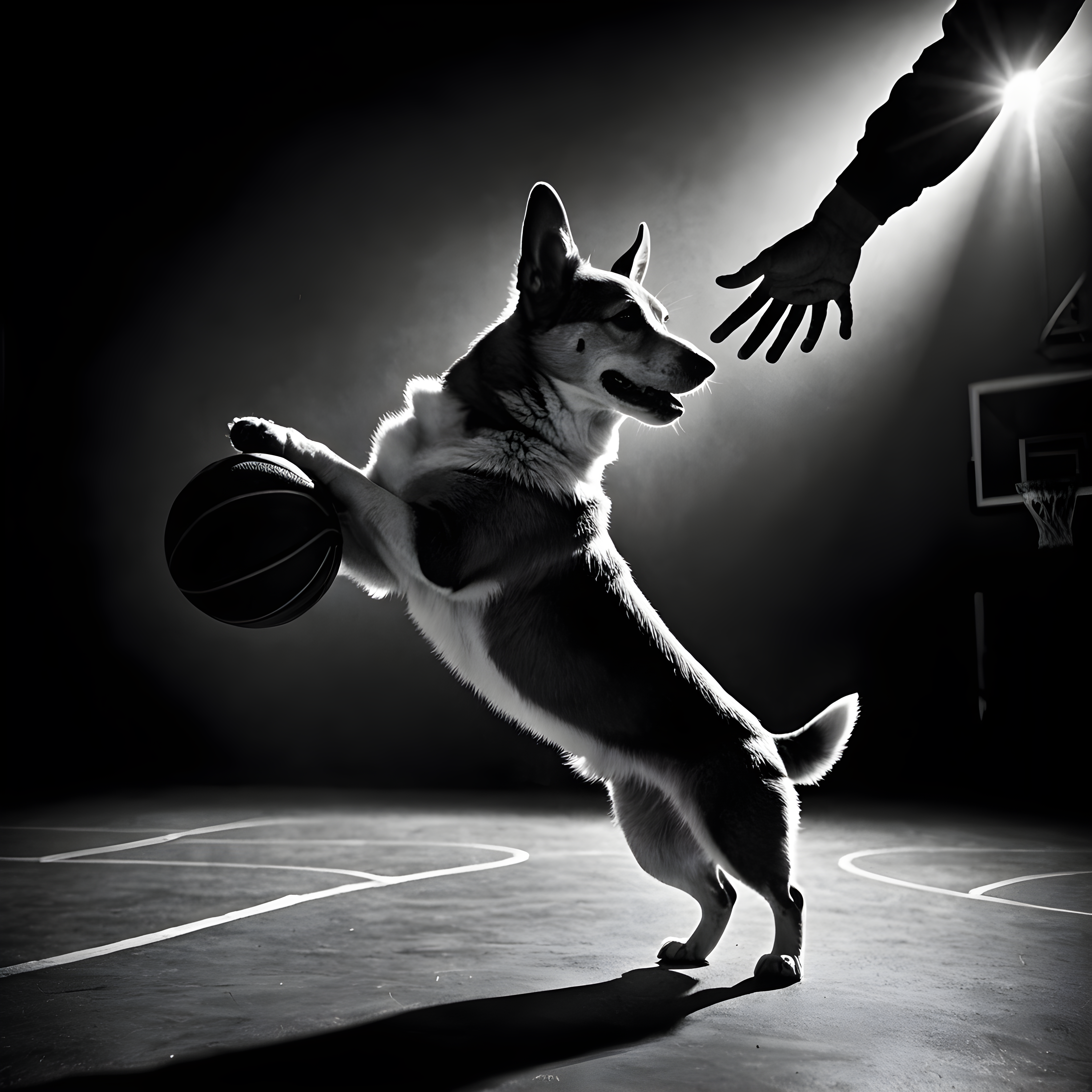 Basketball Corgi — Black & White (Fantasy)